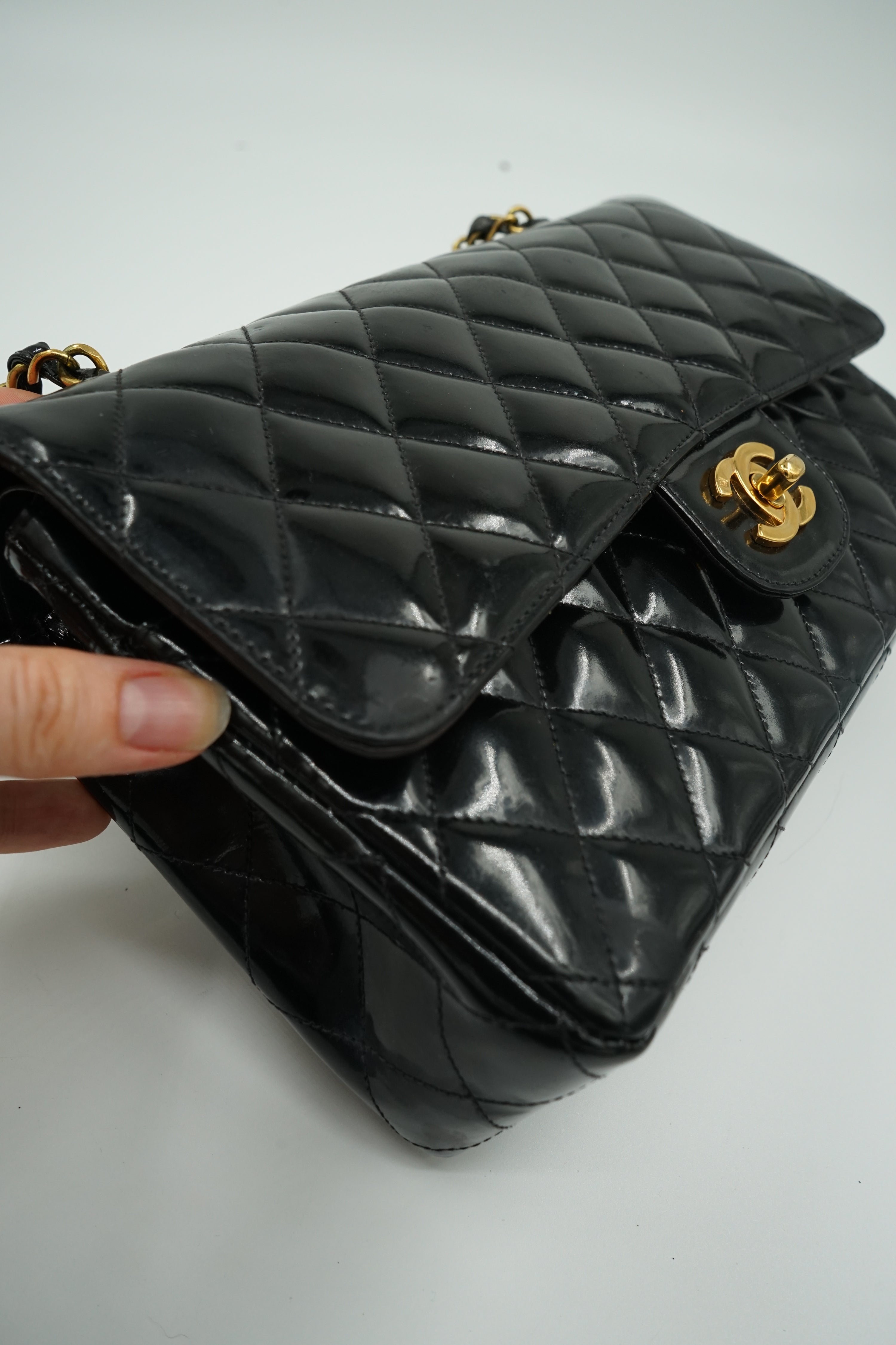 Chanel Medium Double Flap Bag Patent Leather Black