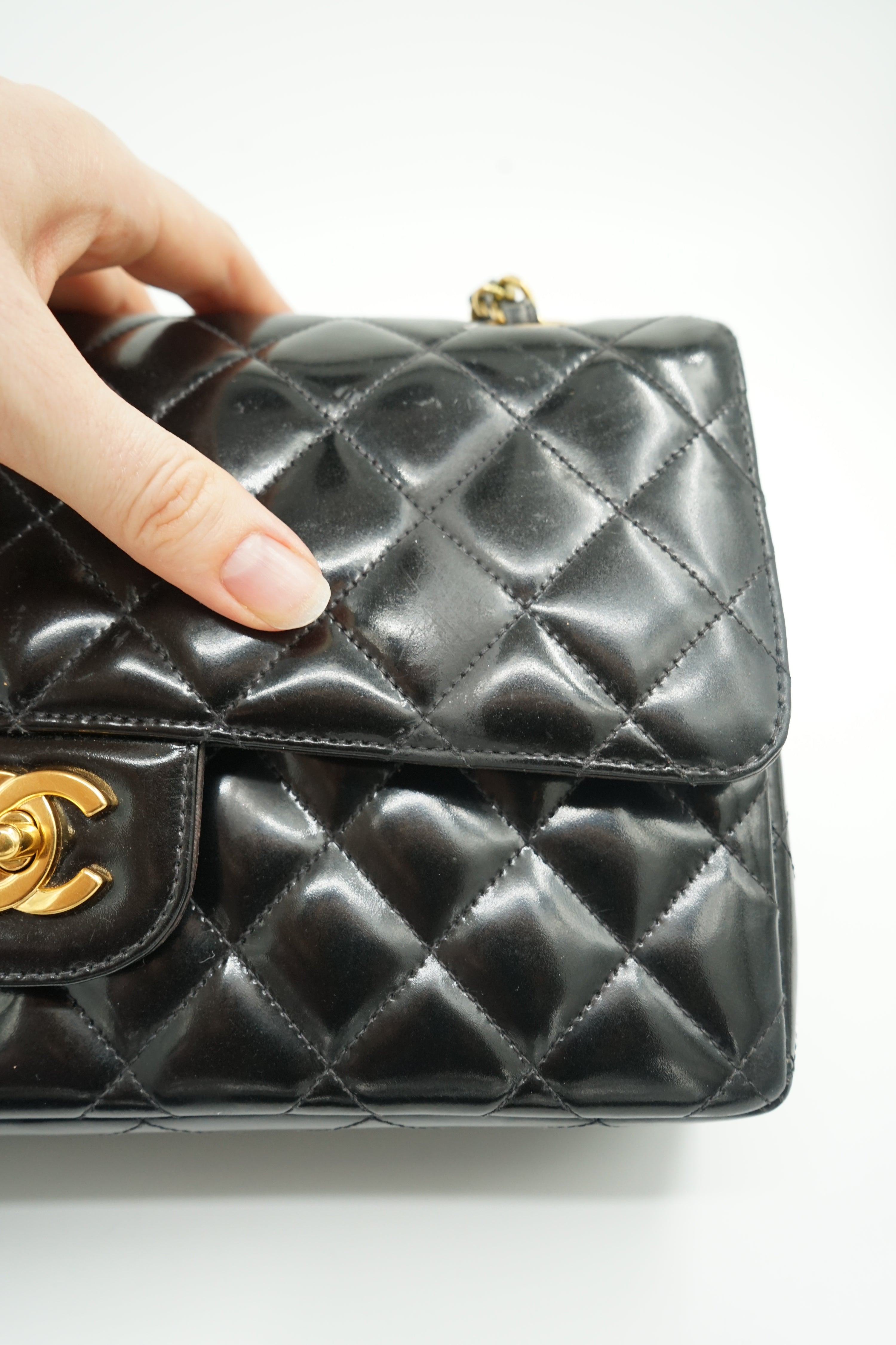 Chanel Medium Double Flap Bag Patent Leather Black