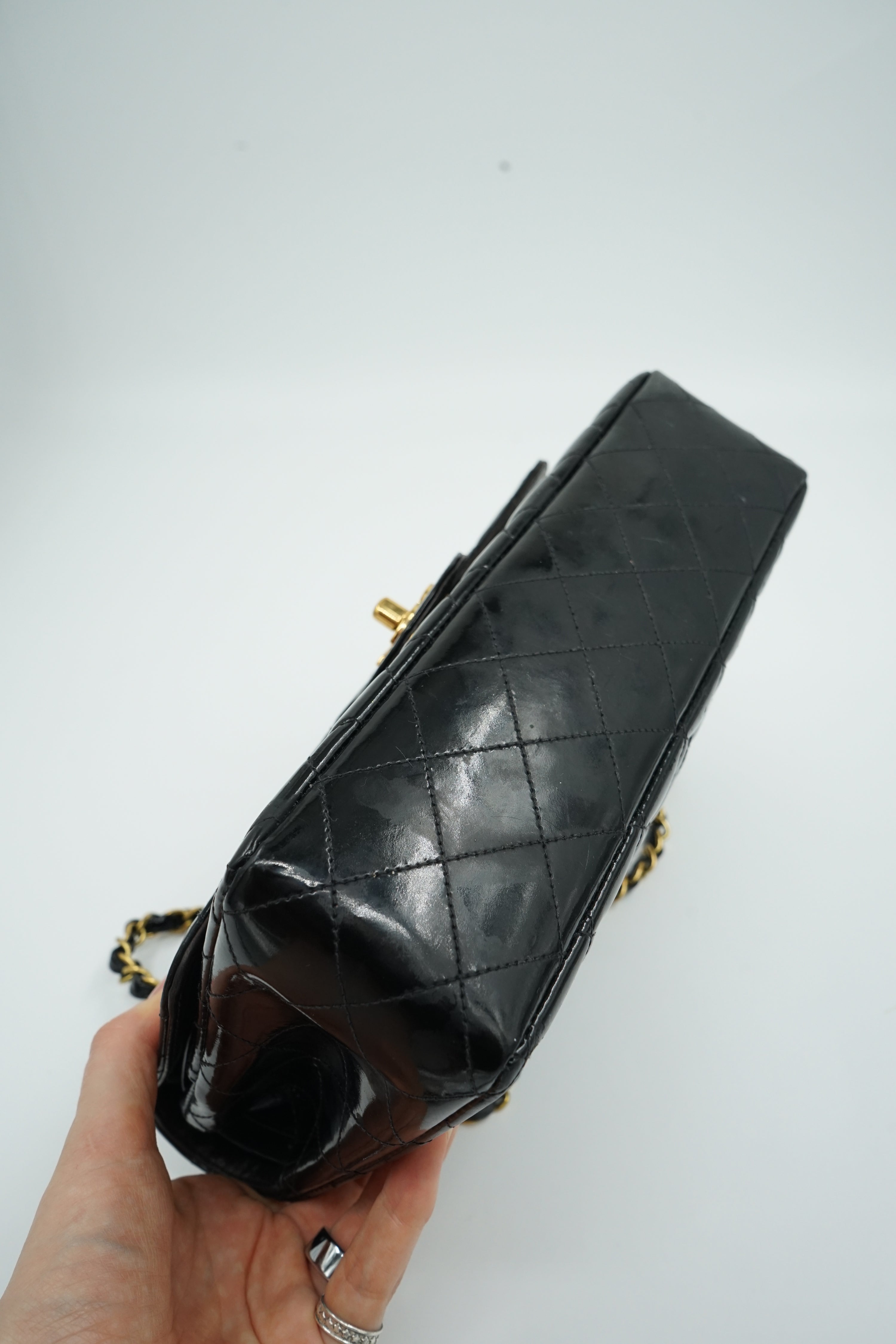 Chanel Medium Double Flap Bag Patent Leather Black