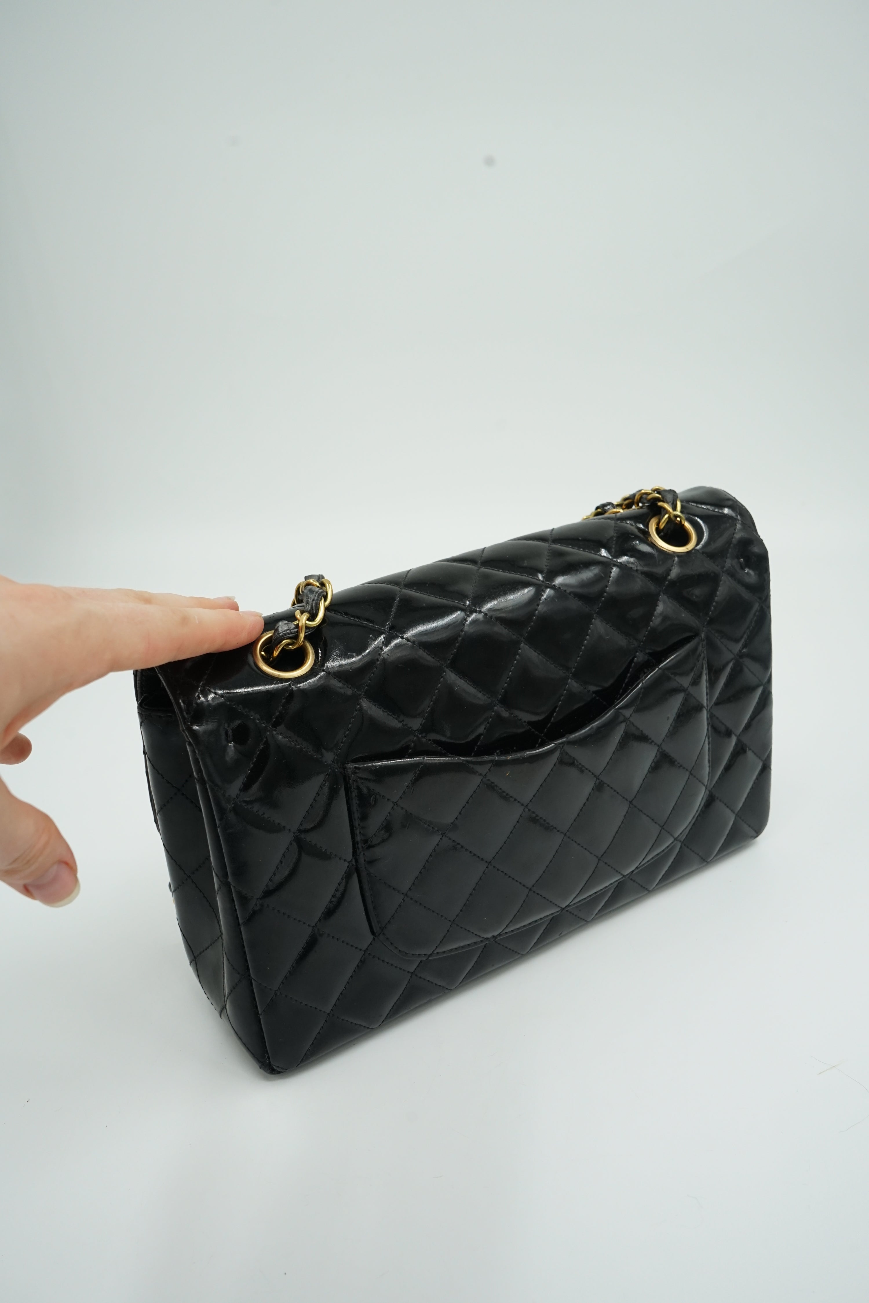Chanel Medium Double Flap Bag Patent Leather Black