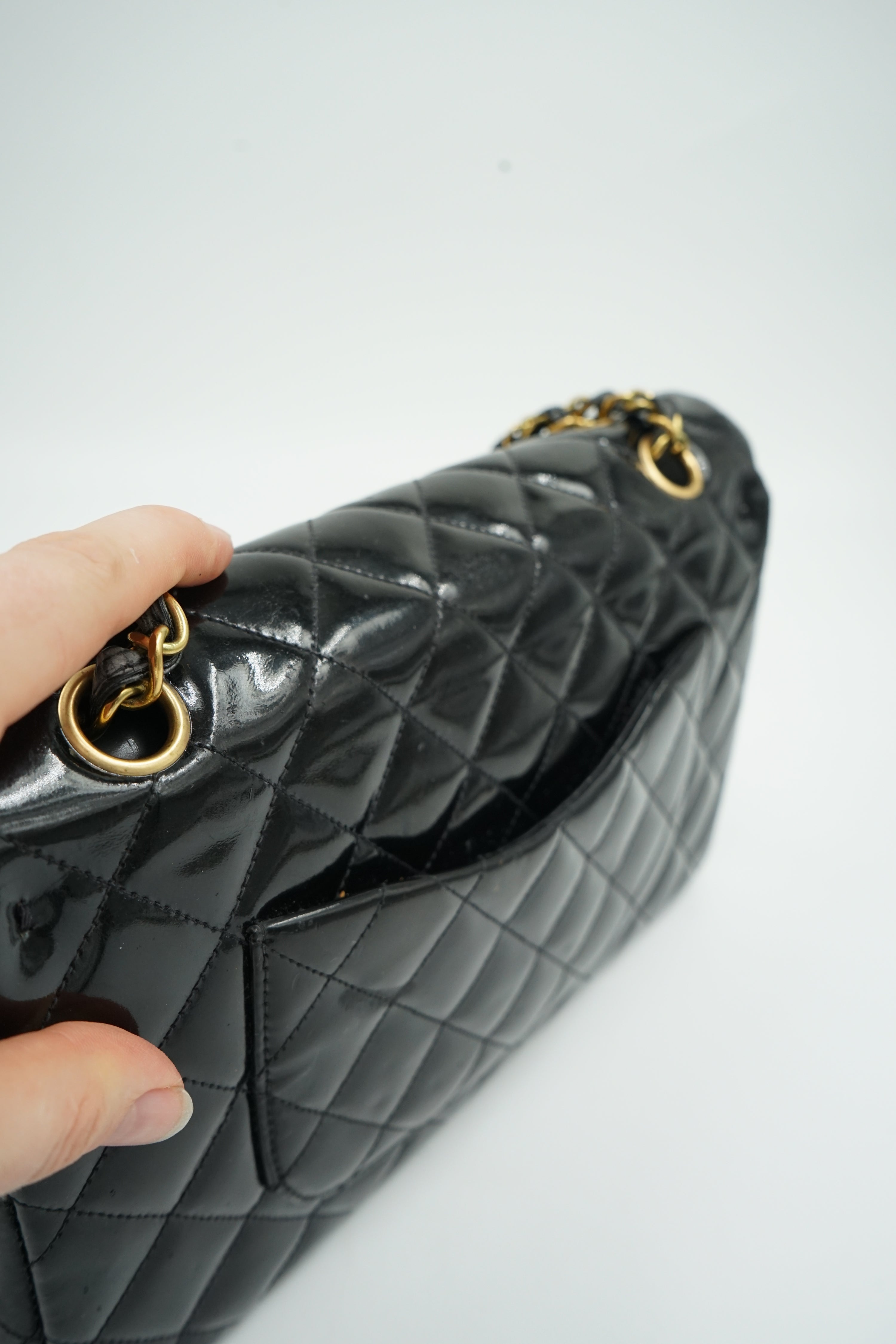 Chanel Medium Double Flap Bag Patent Leather Black
