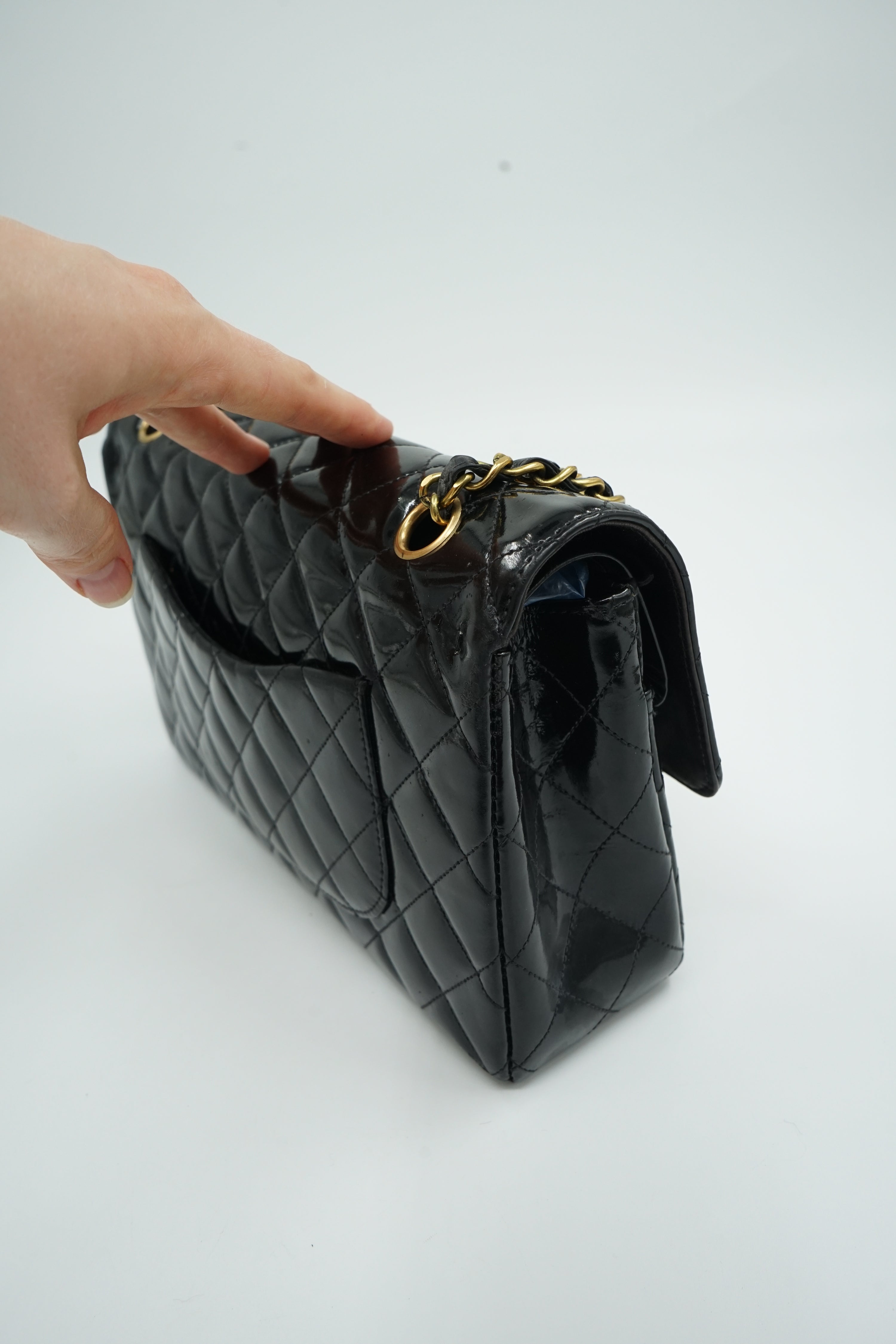 Chanel Medium Double Flap Bag Patent Leather Black