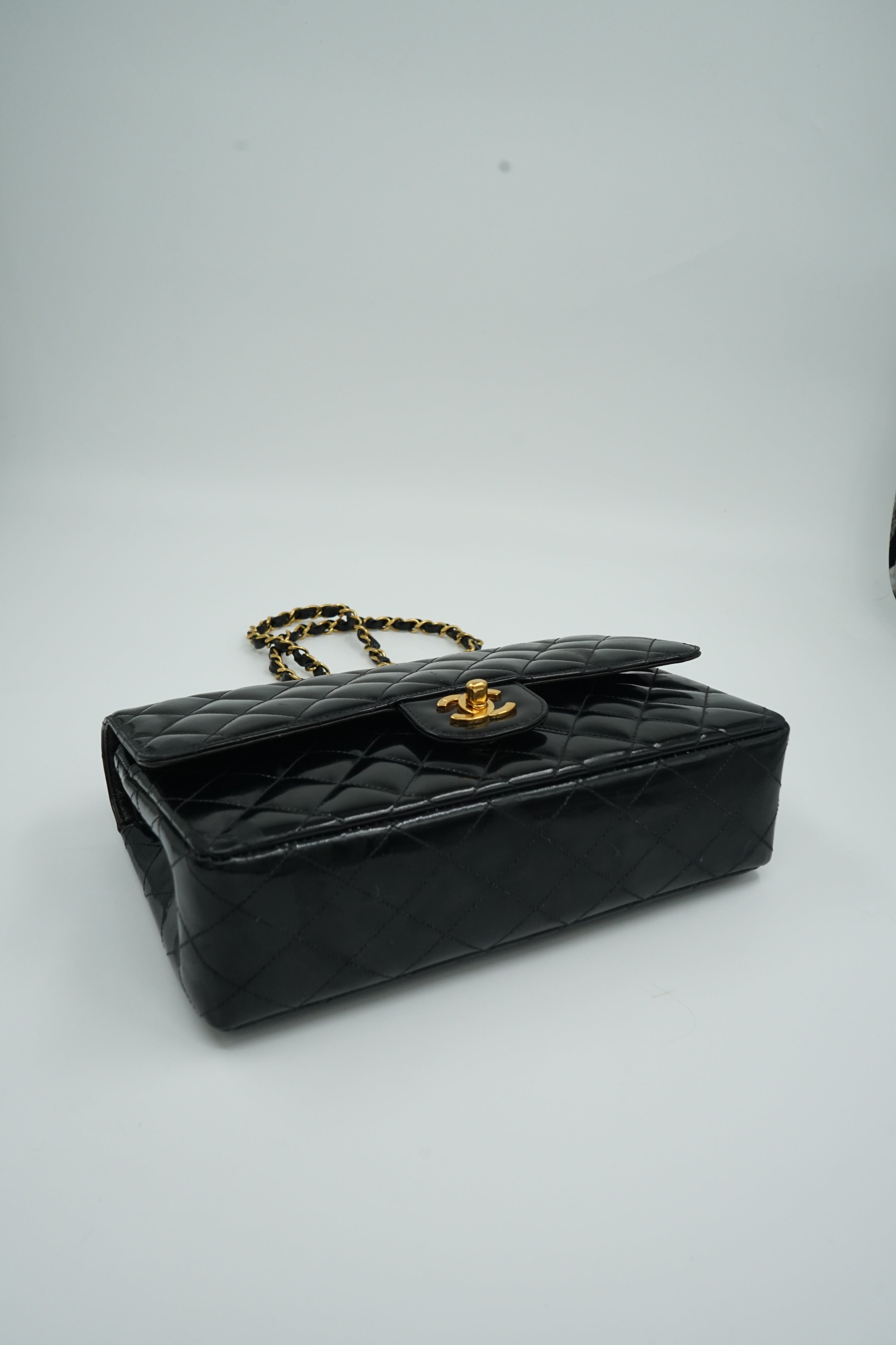 Chanel Medium Double Flap Bag Patent Leather Black