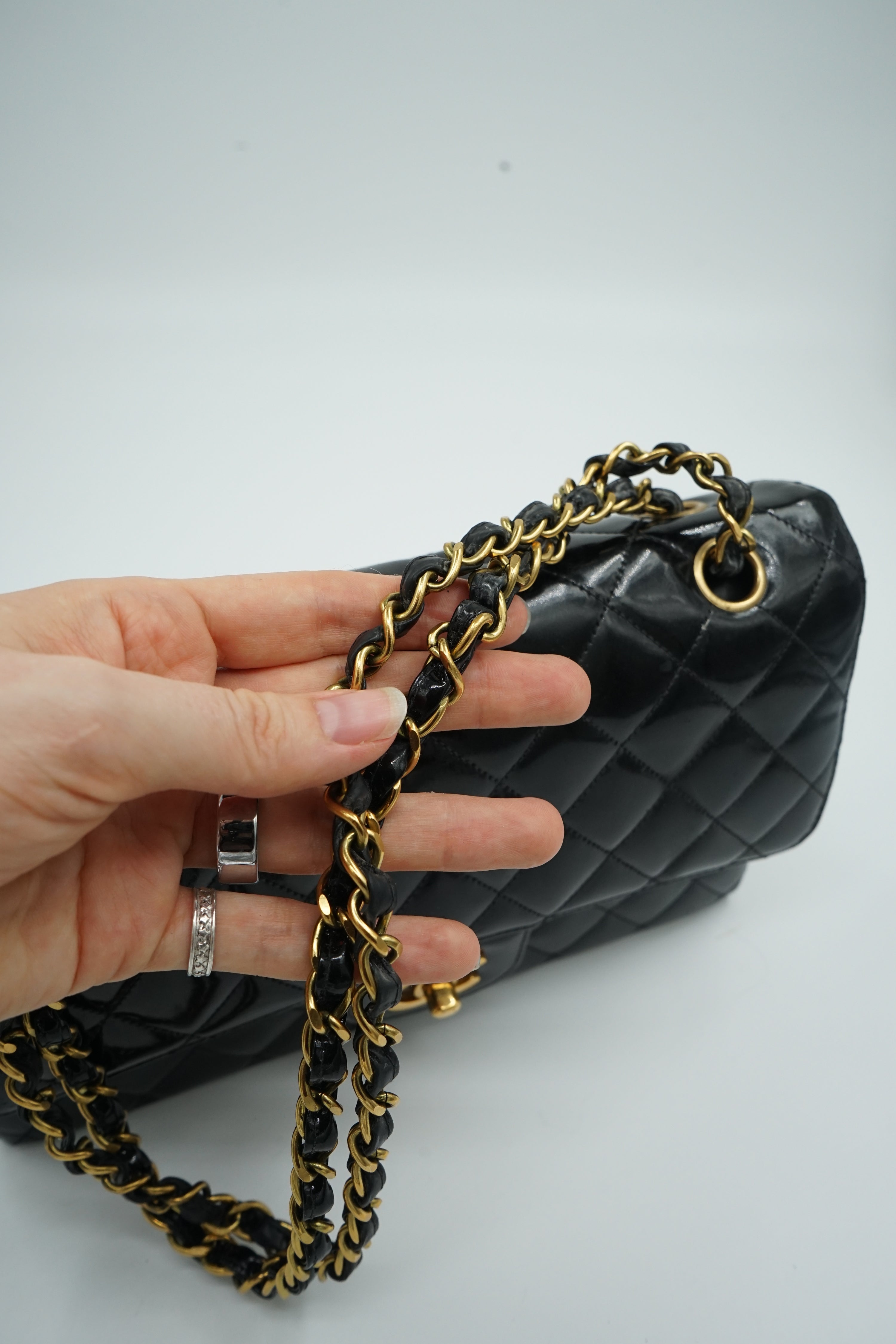 Chanel Medium Double Flap Bag Patent Leather Black