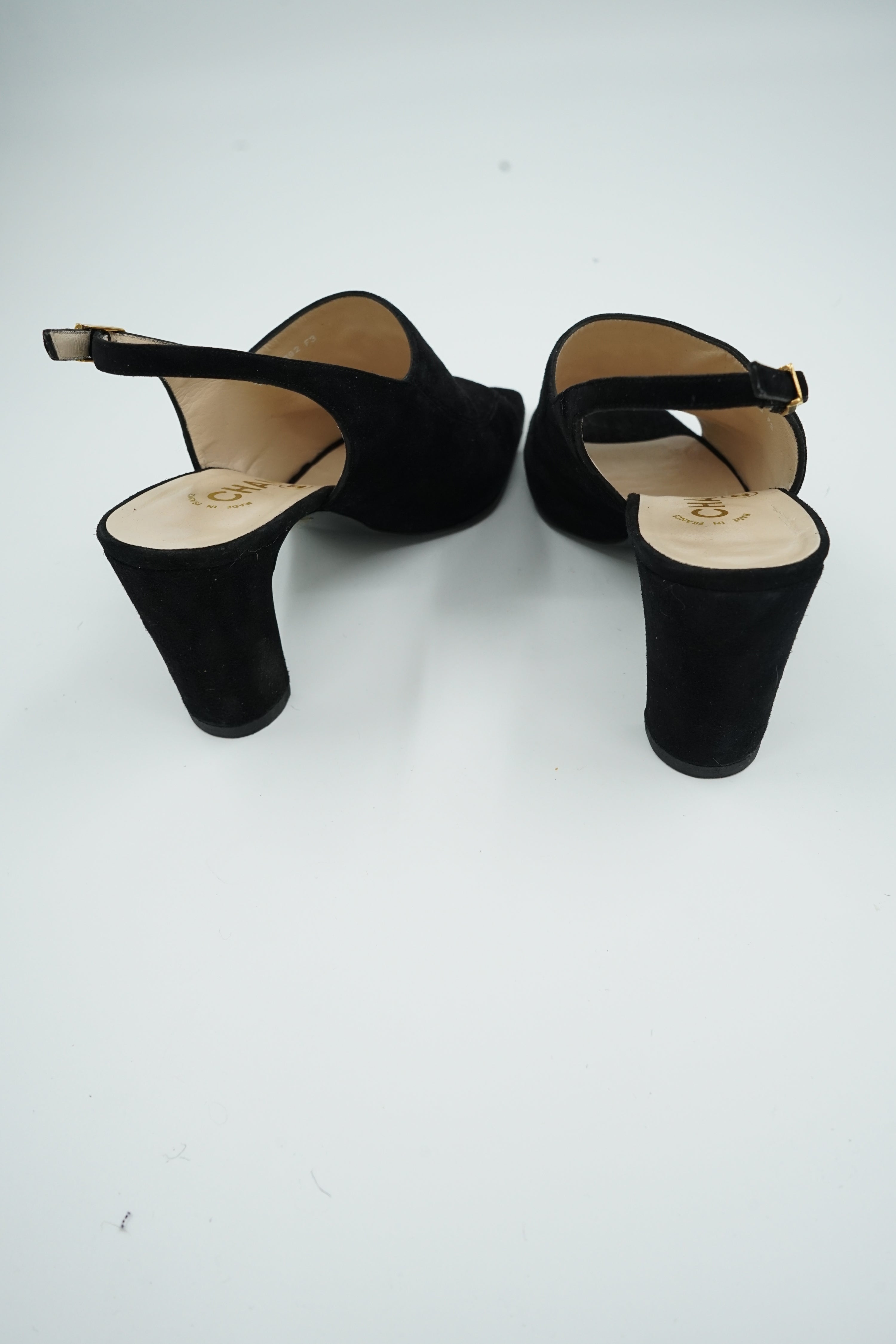 Chanel Heeled CC Embossed Logo Mules