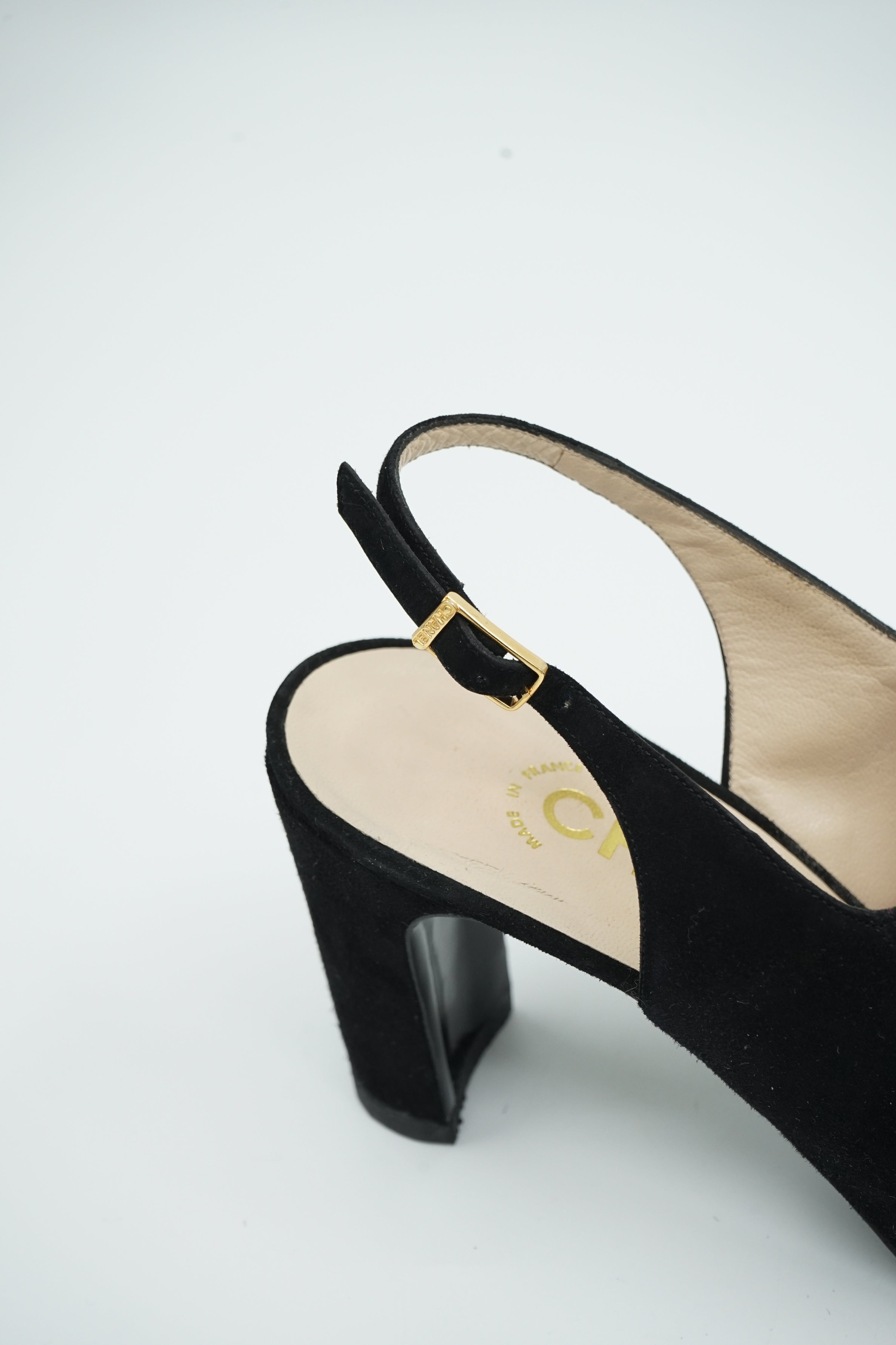 Chanel Heeled CC Embossed Logo Mules
