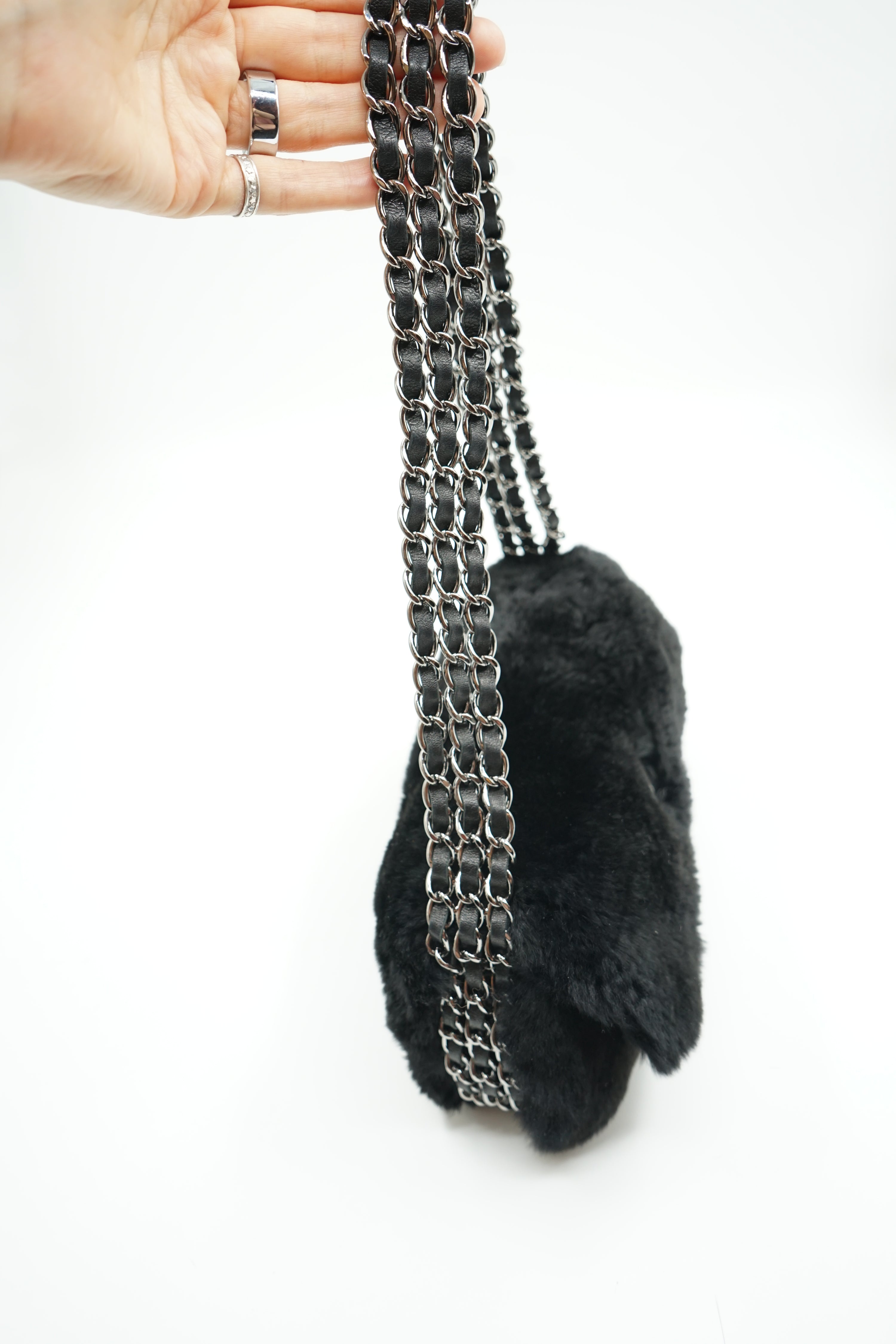 Chanel Triple Chain Fur Flap Bag