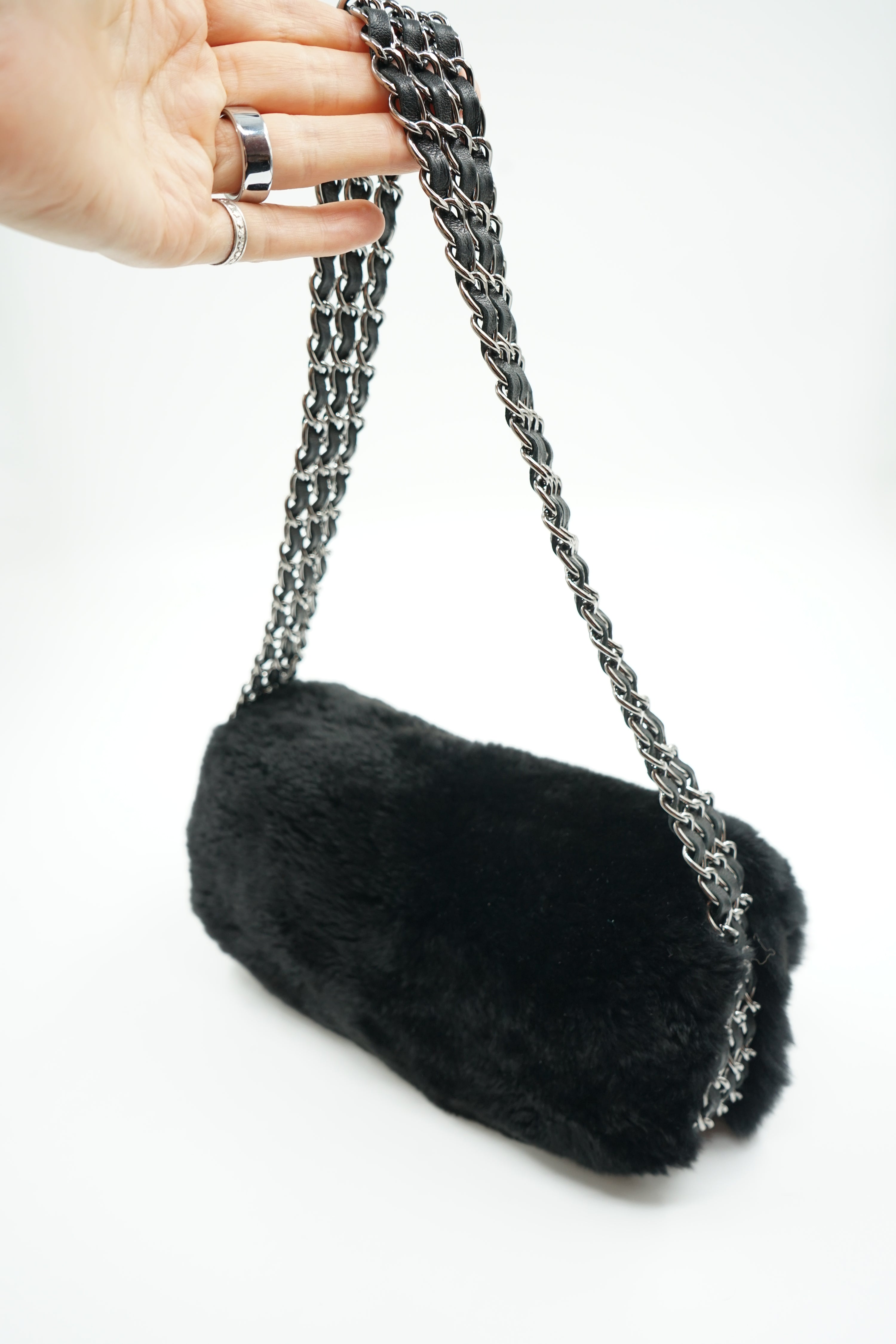 Chanel Triple Chain Fur Flap Bag