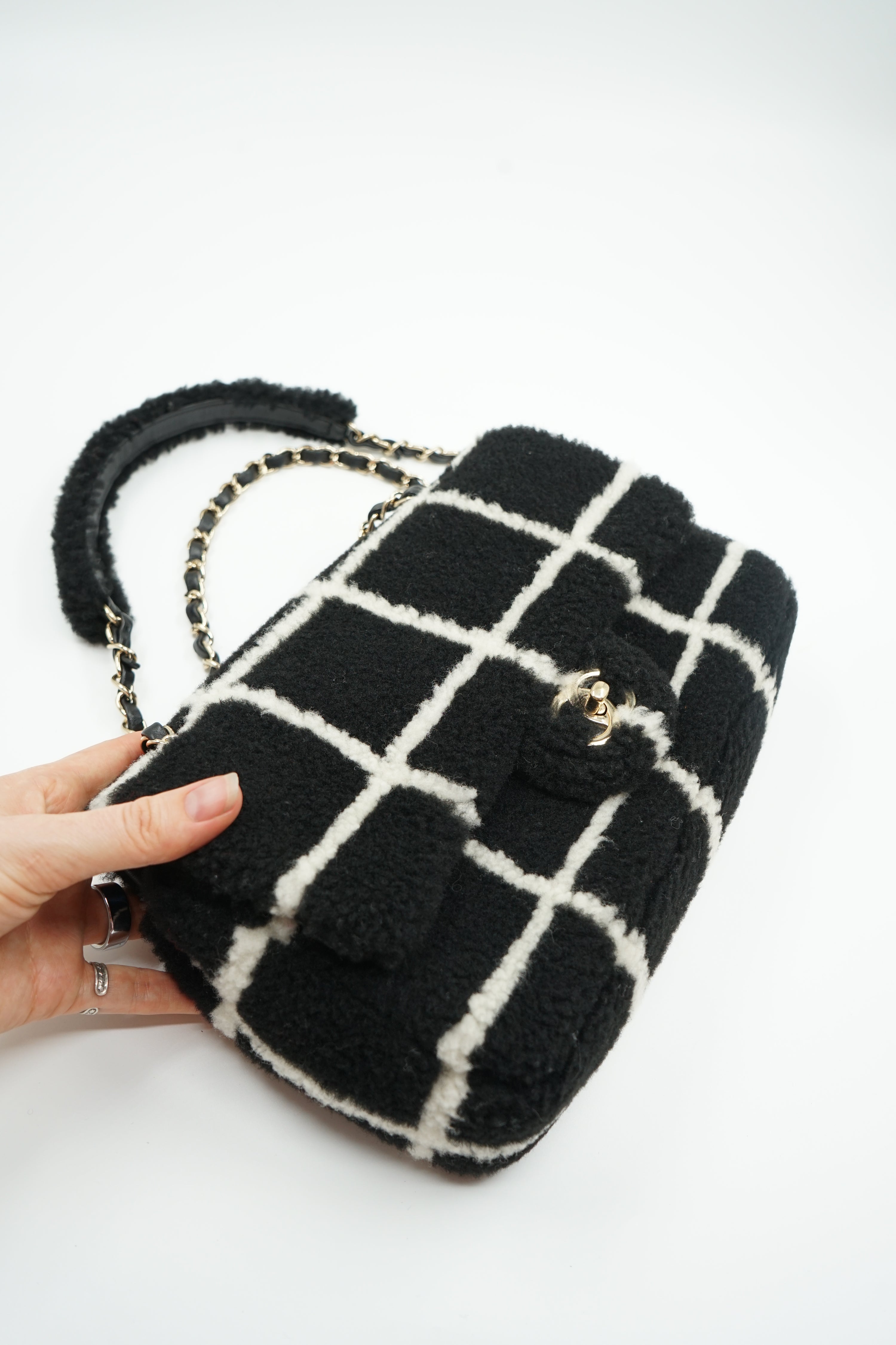 Chanel Shearling Fluffy Tartan Single Flap