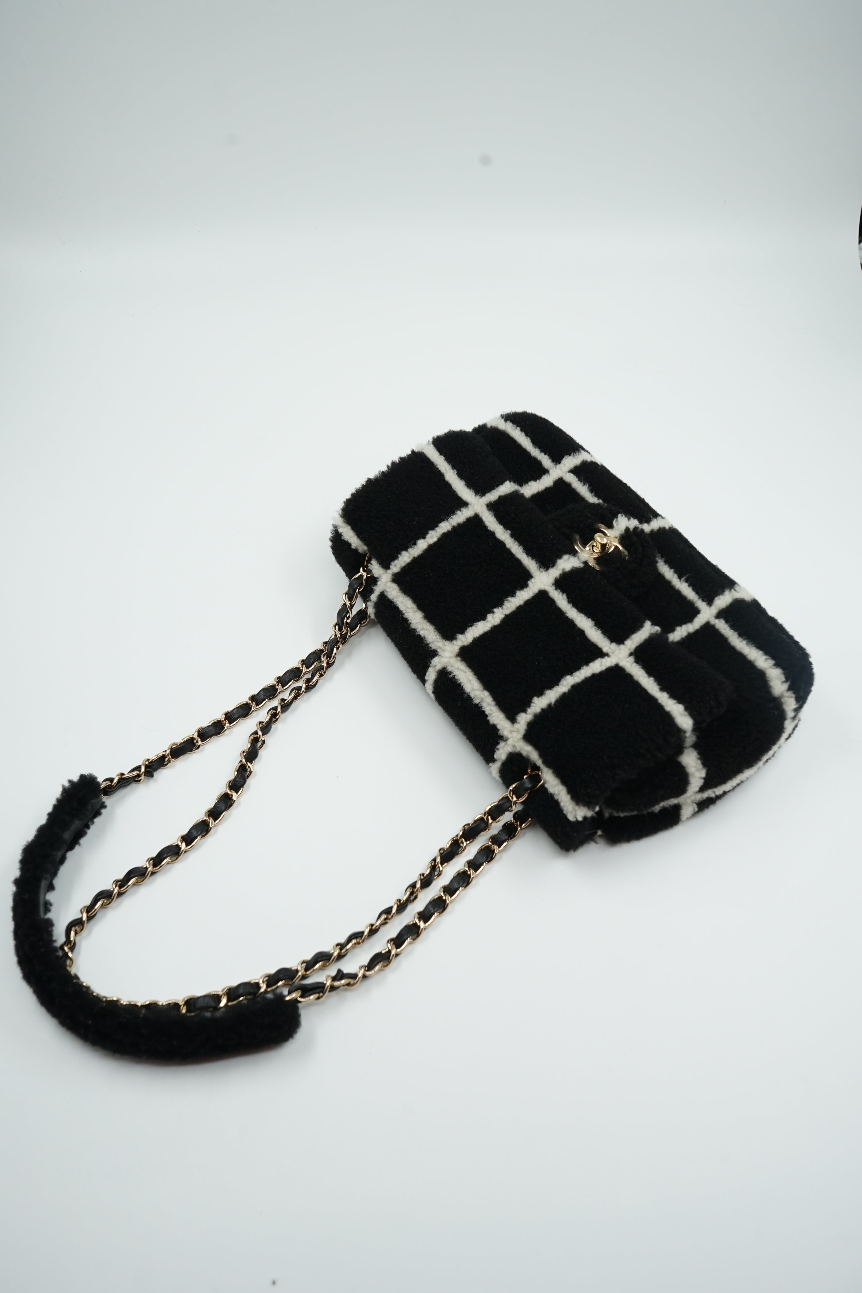 Chanel Shearling Fluffy Tartan Single Flap