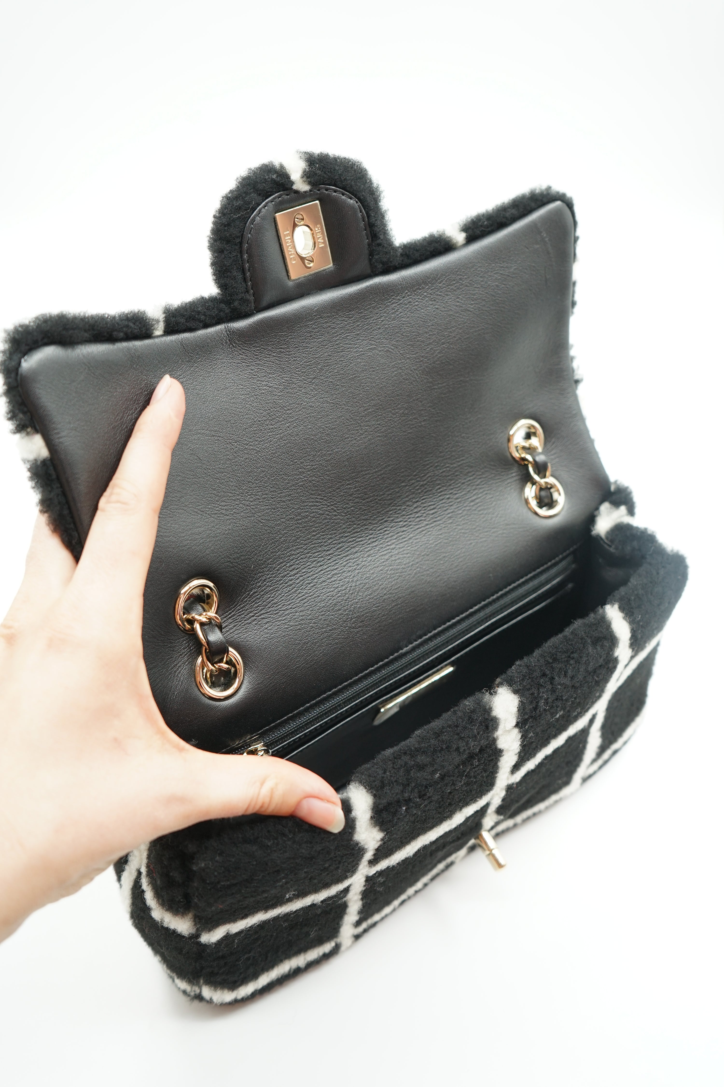 Chanel Shearling Fluffy Tartan Single Flap