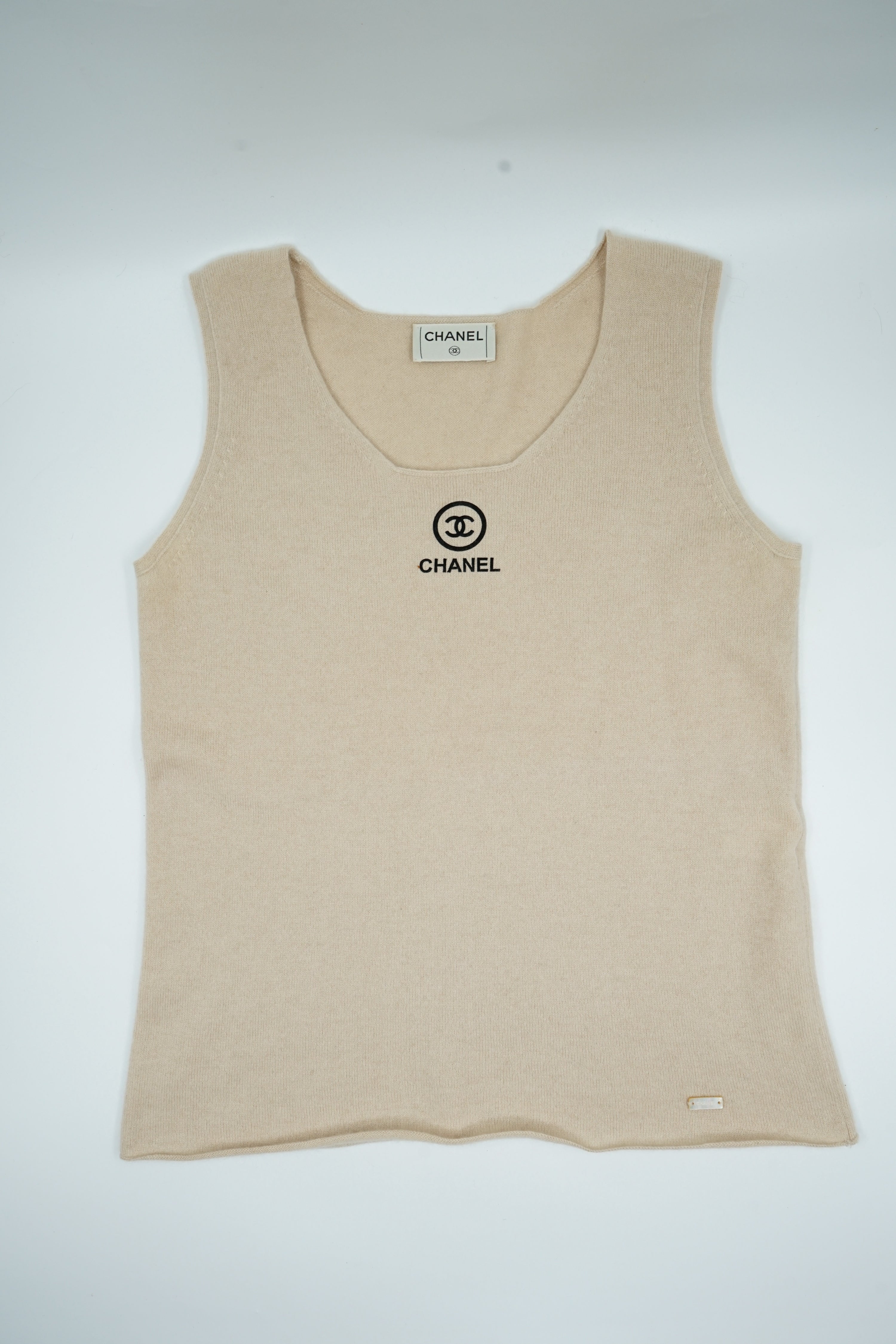 Chanel Beige Cashmere Logo Top