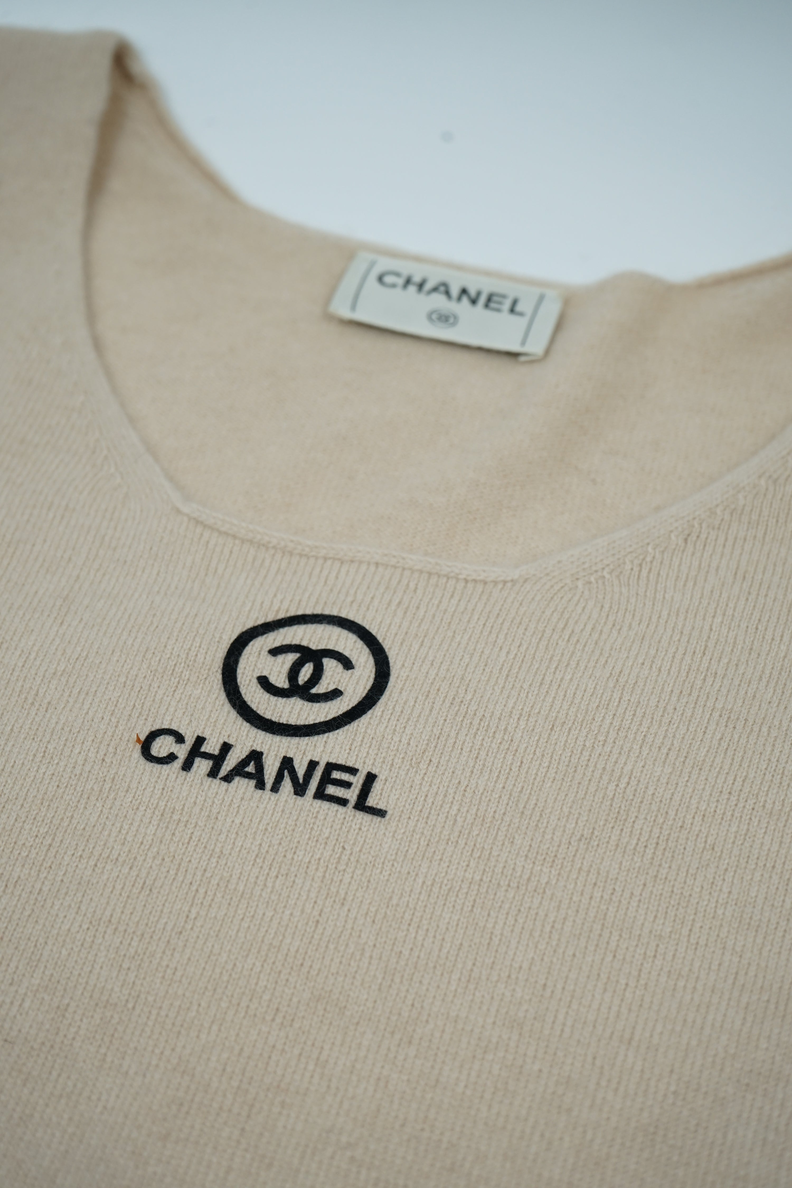 Chanel Beige Cashmere Logo Top