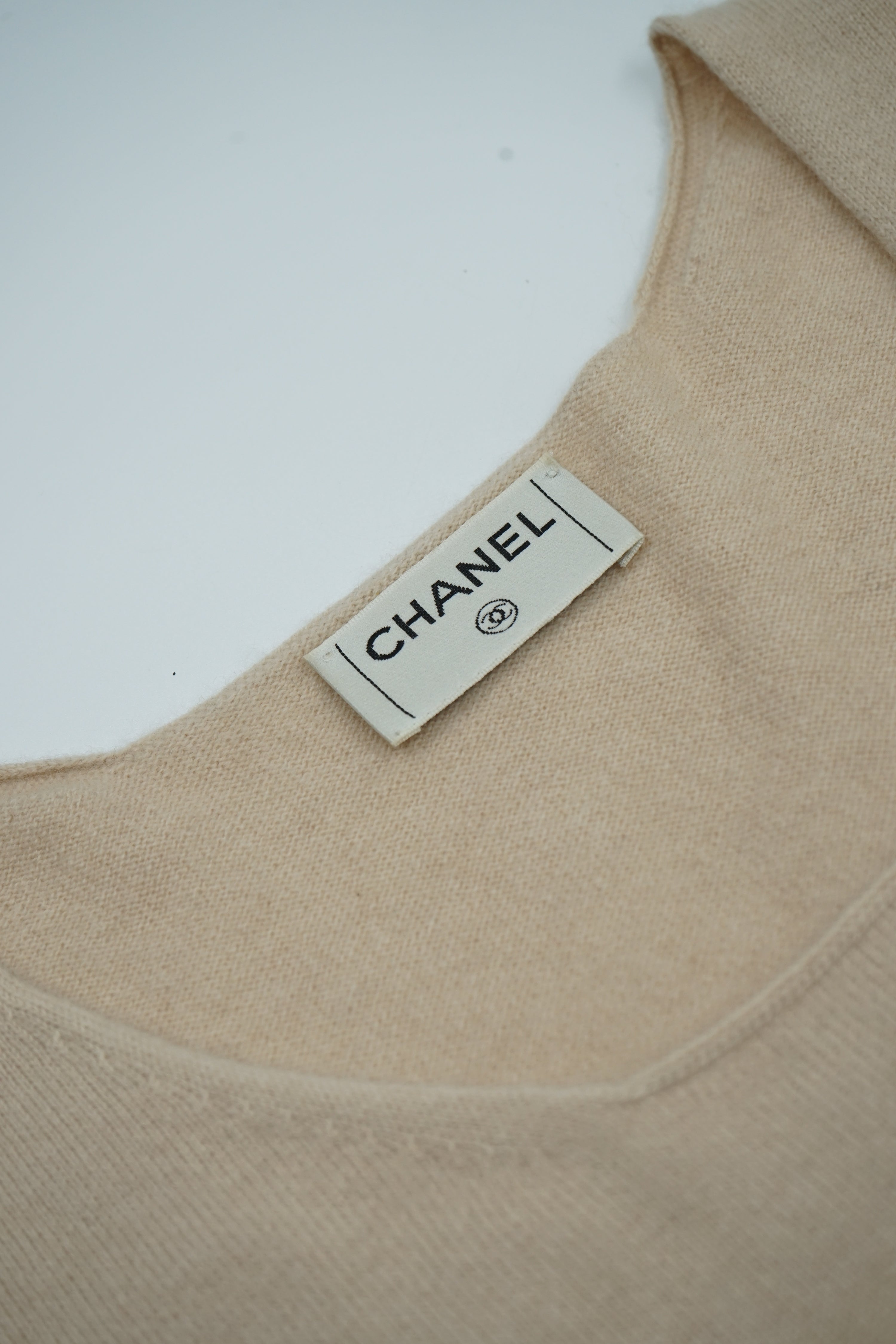 Chanel Beige Cashmere Logo Top