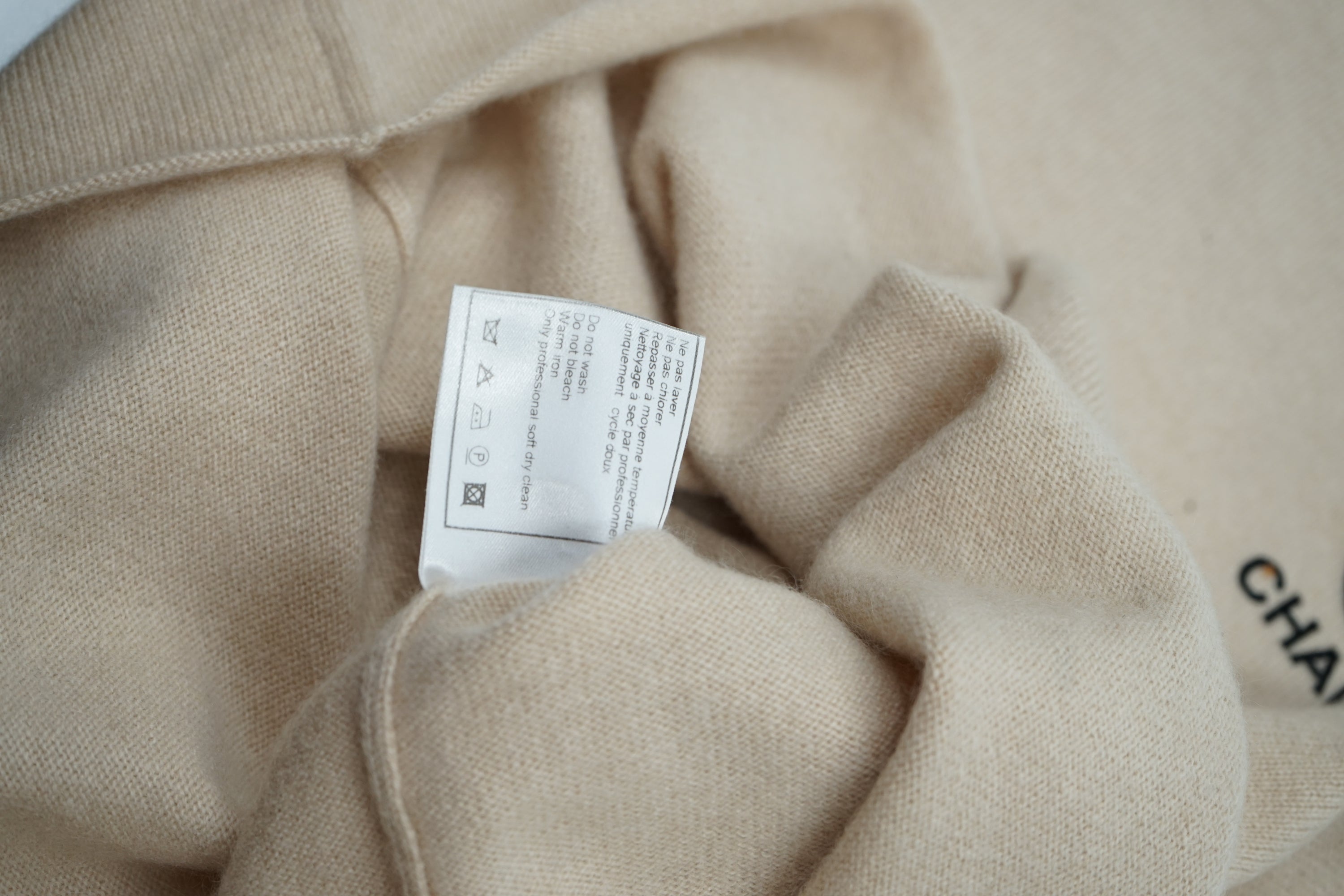 Chanel Beige Cashmere Logo Top