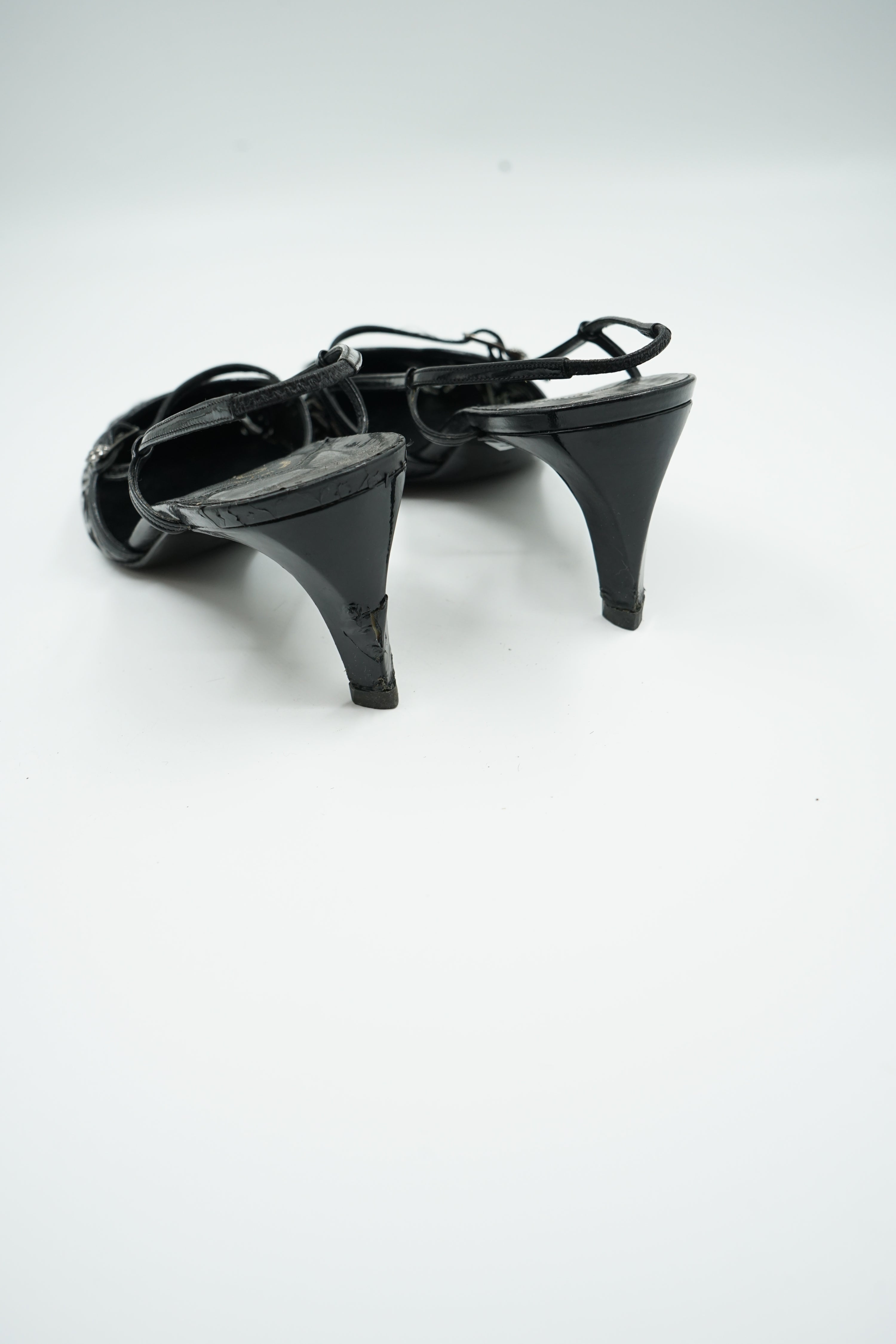Chanel Patent Camellia Heels