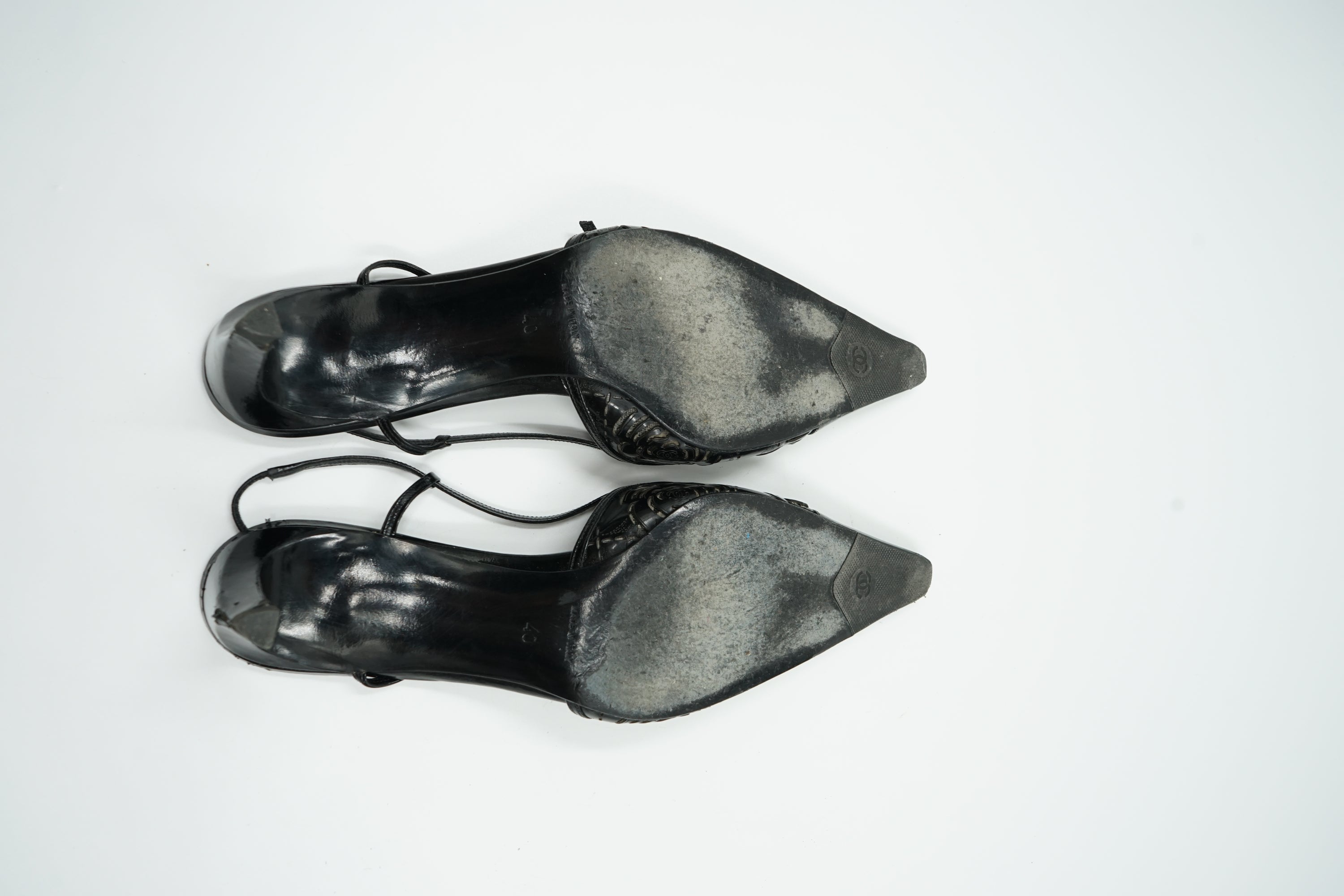 Chanel Patent Camellia Heels
