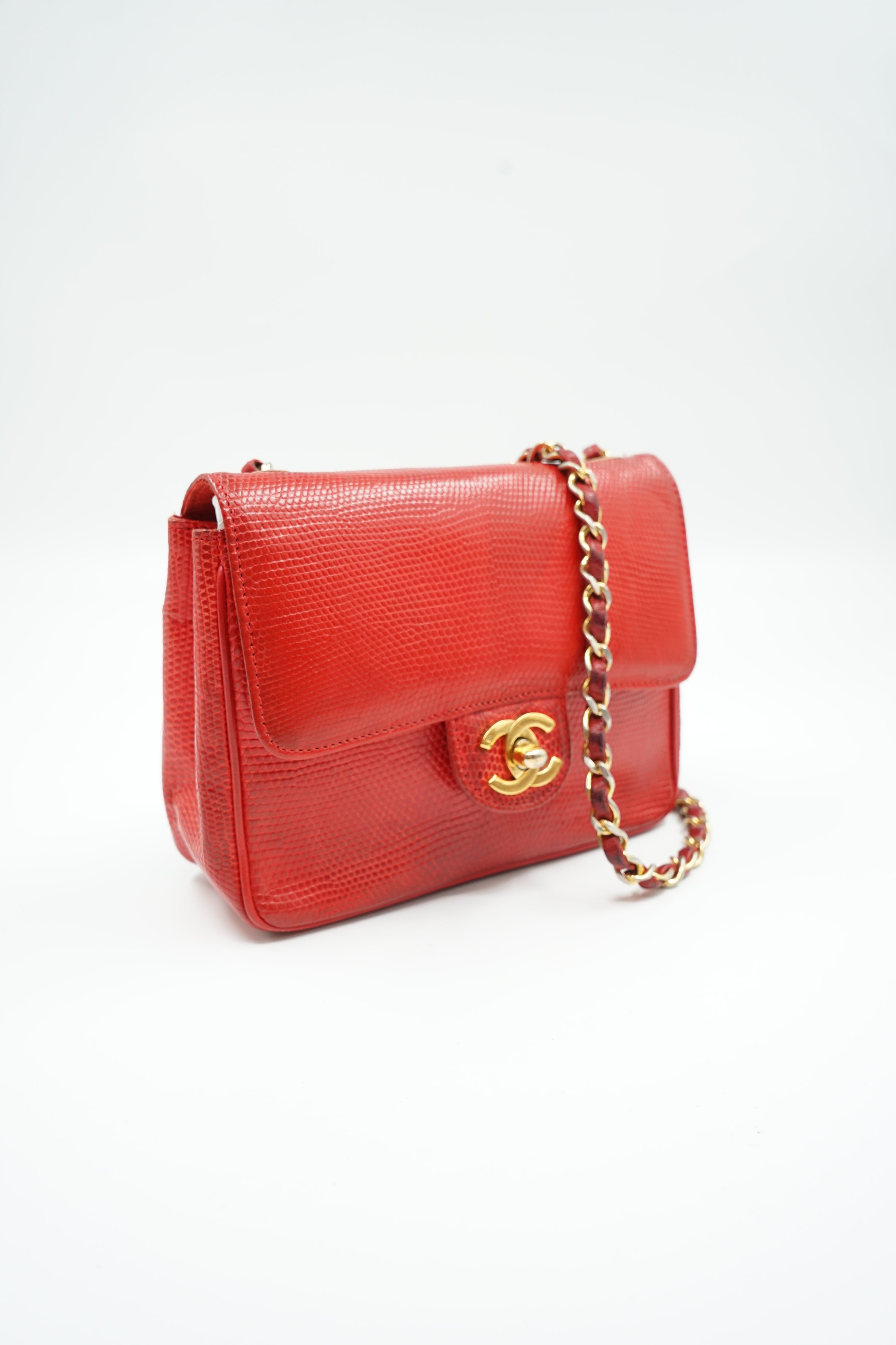 Chanel Mini Square Lizard Exotic Leather Red