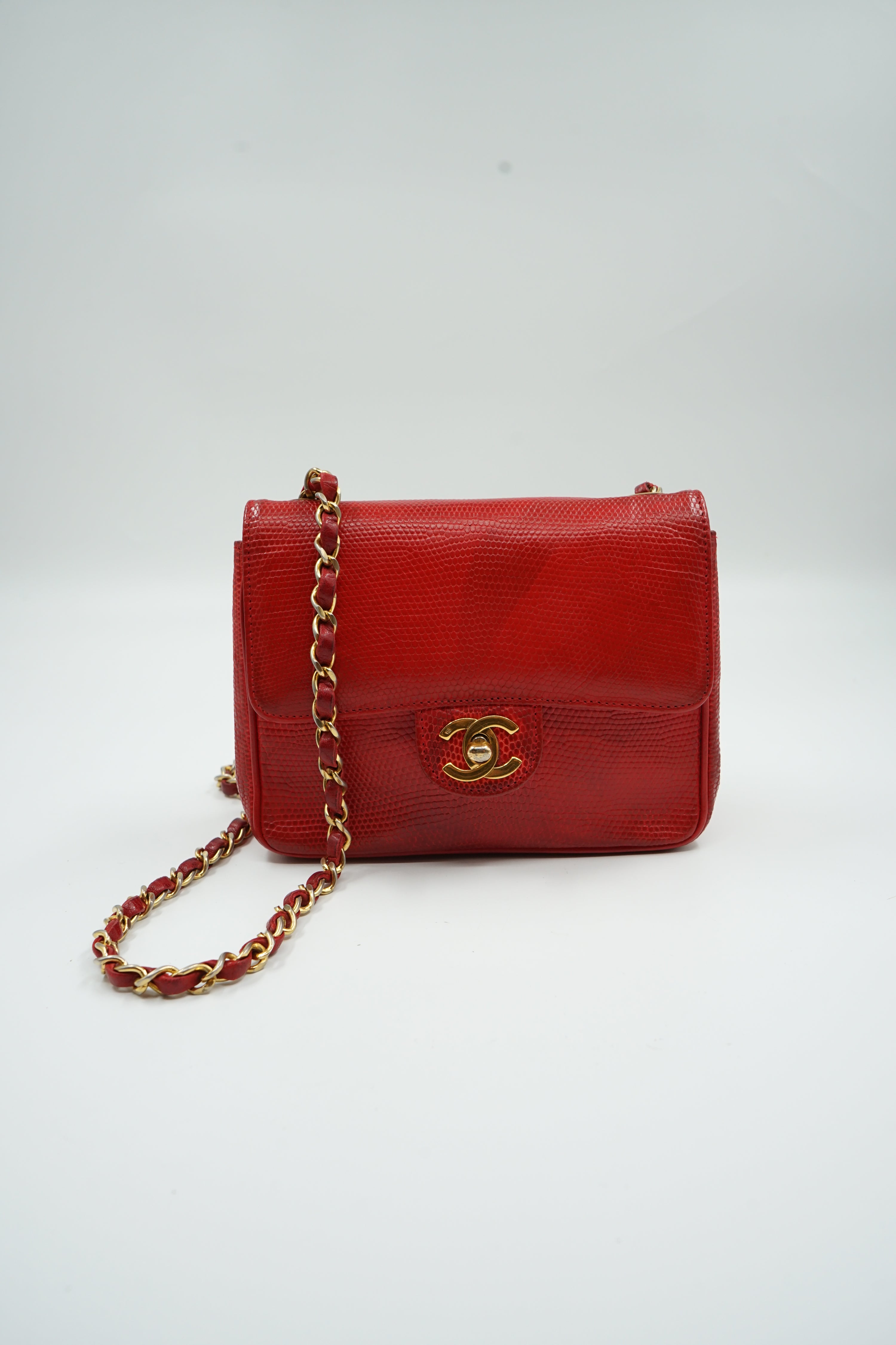 Chanel Mini Square Lizard Exotic Leather Red