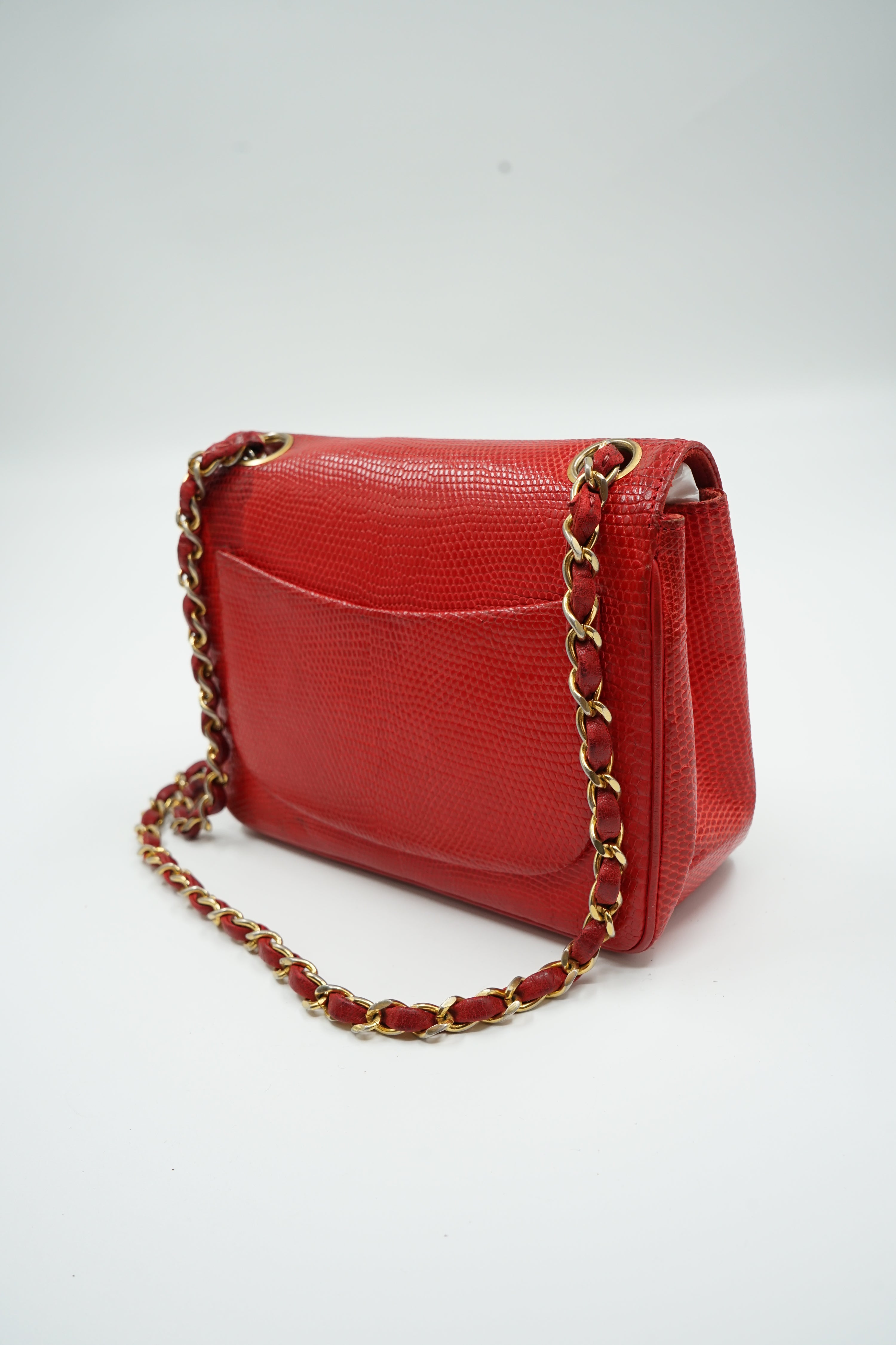 Chanel Mini Square Lizard Exotic Leather Red