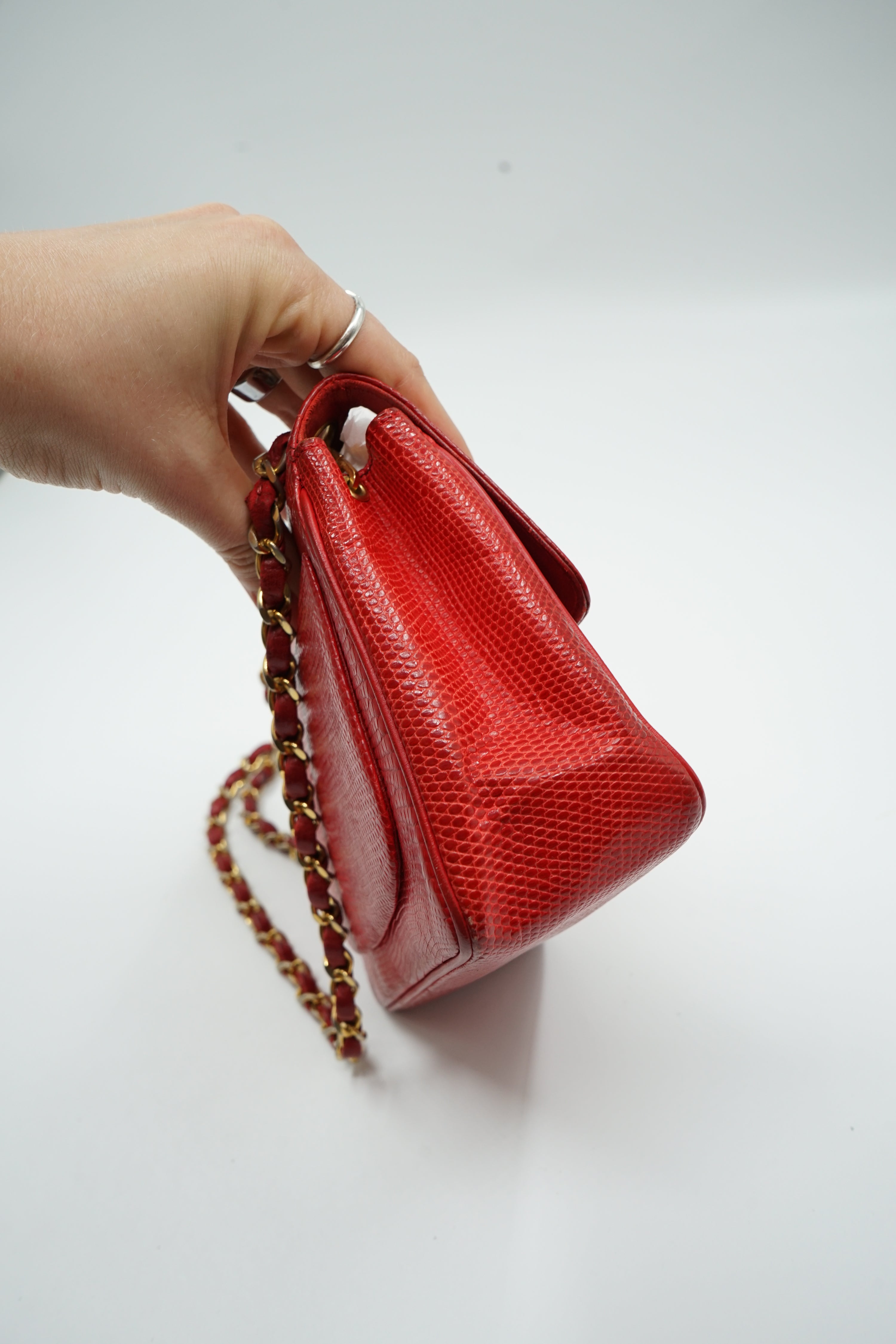 Chanel Mini Square Lizard Exotic Leather Red