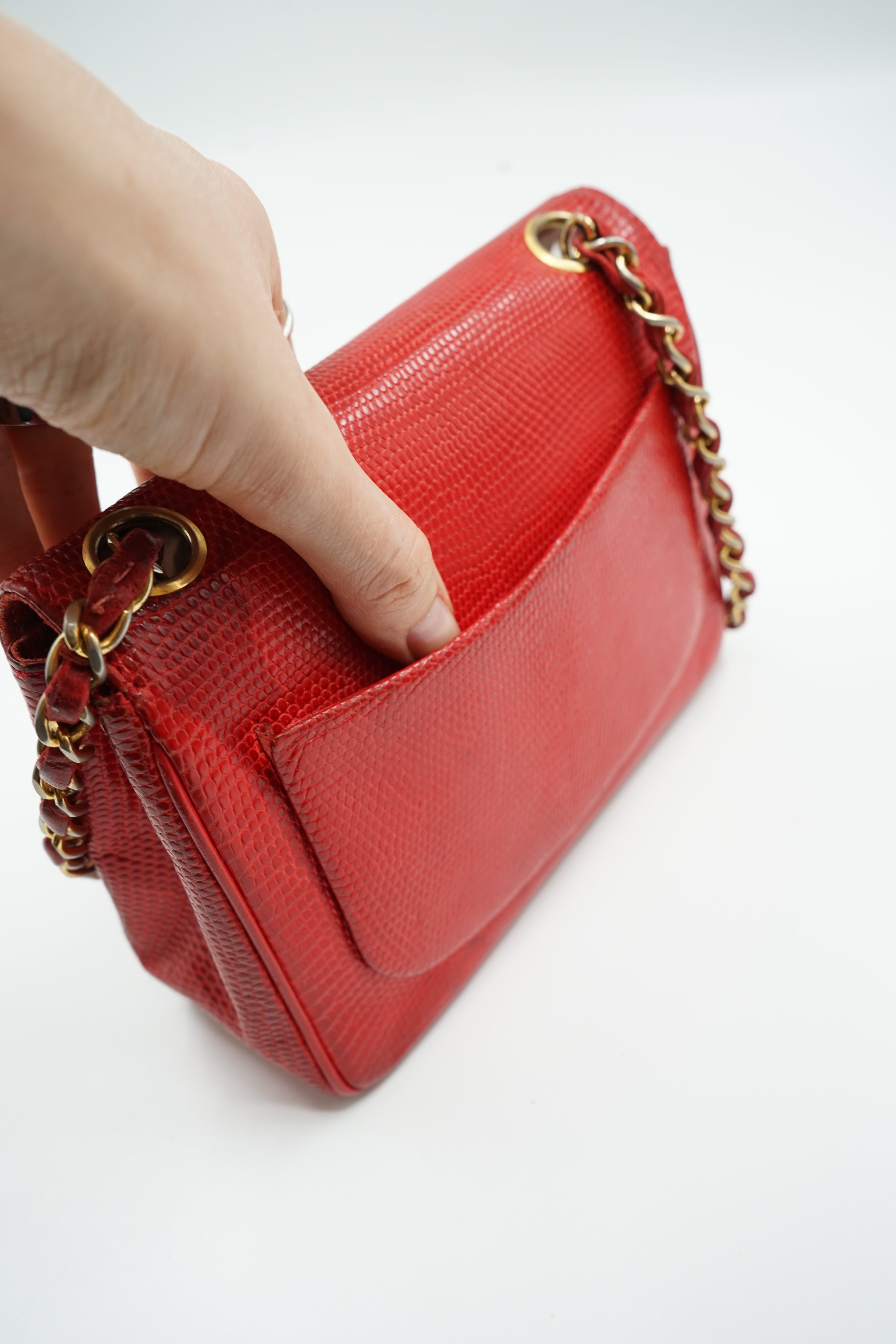 Chanel Mini Square Lizard Exotic Leather Red