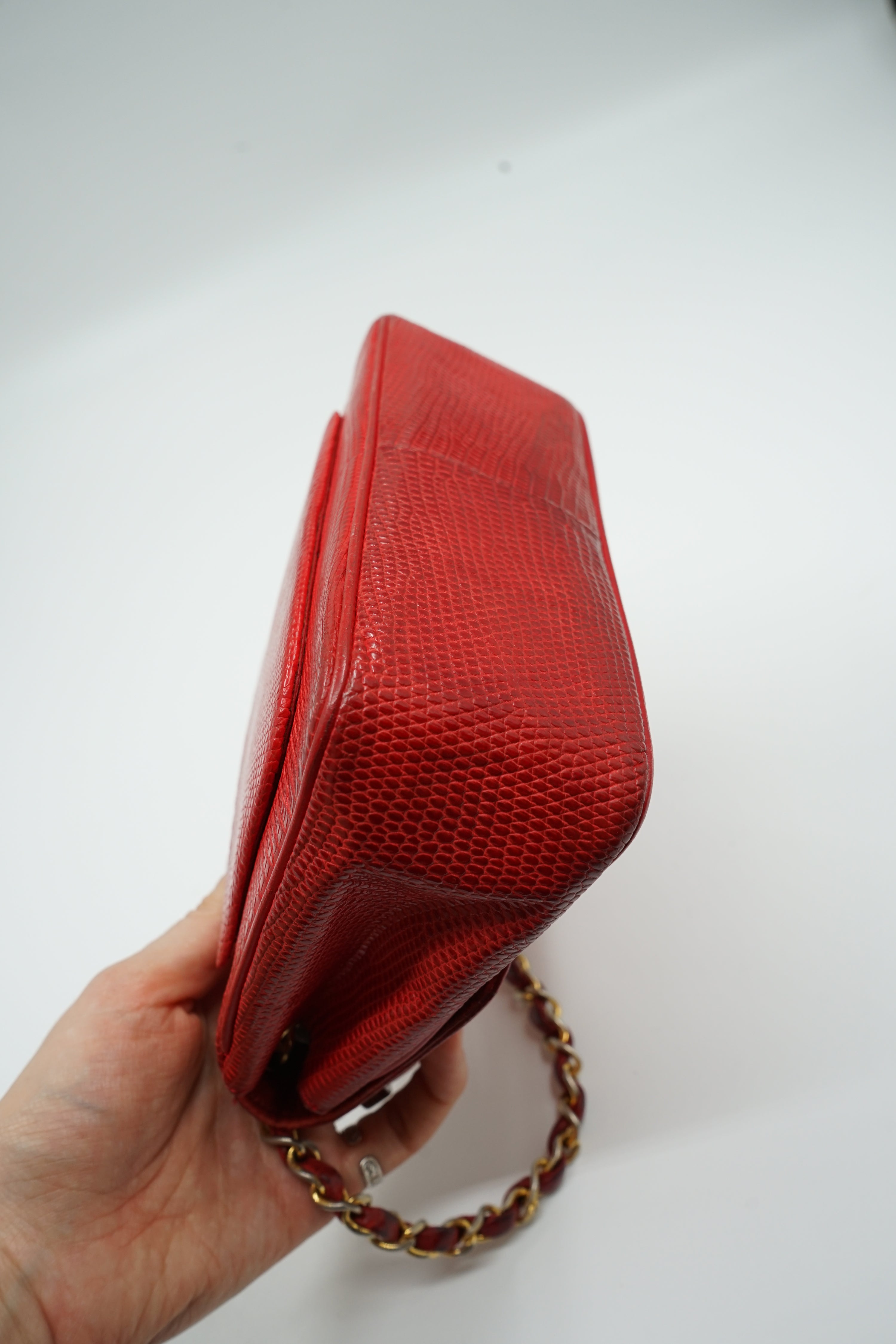 Chanel Mini Square Lizard Exotic Leather Red