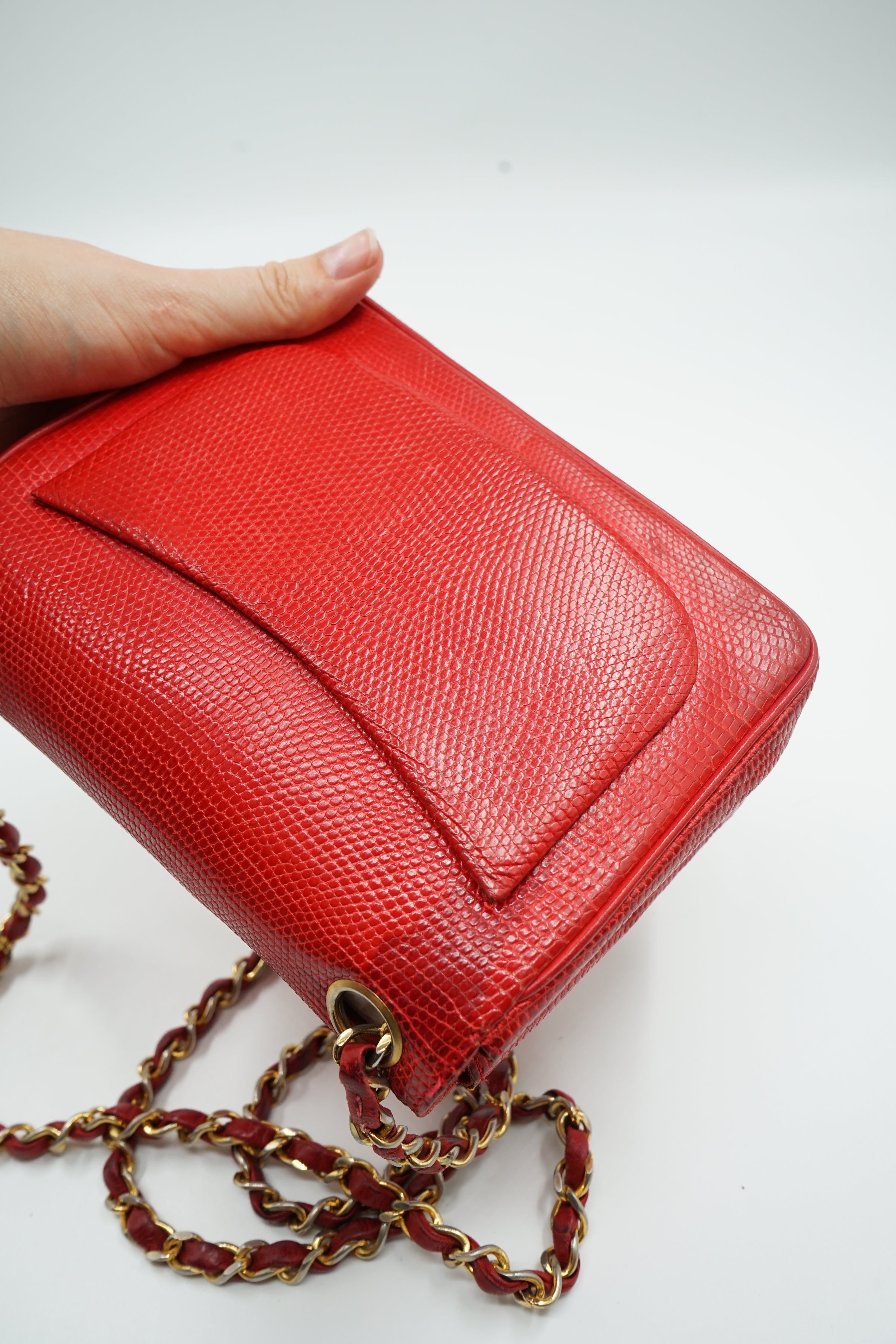 Chanel Mini Square Lizard Exotic Leather Red
