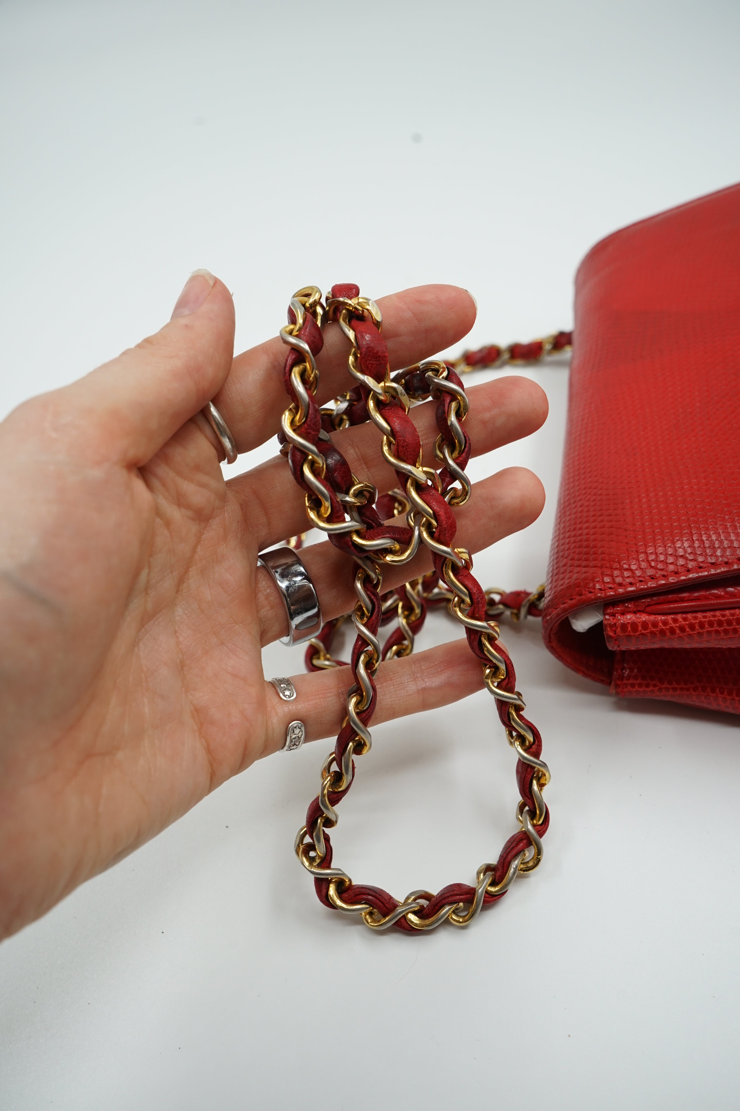 Chanel Mini Square Lizard Exotic Leather Red