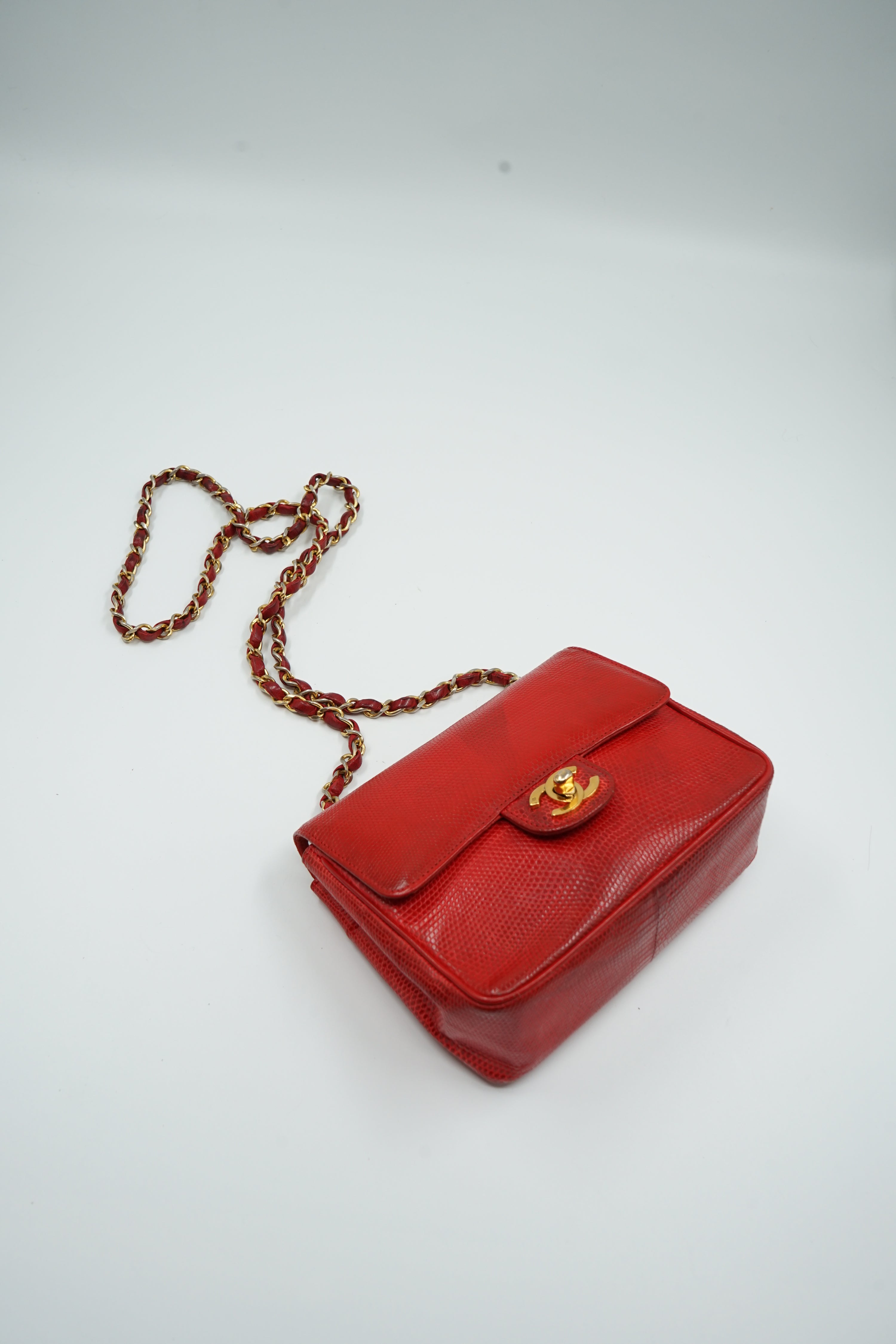 Chanel Mini Square Lizard Exotic Leather Red