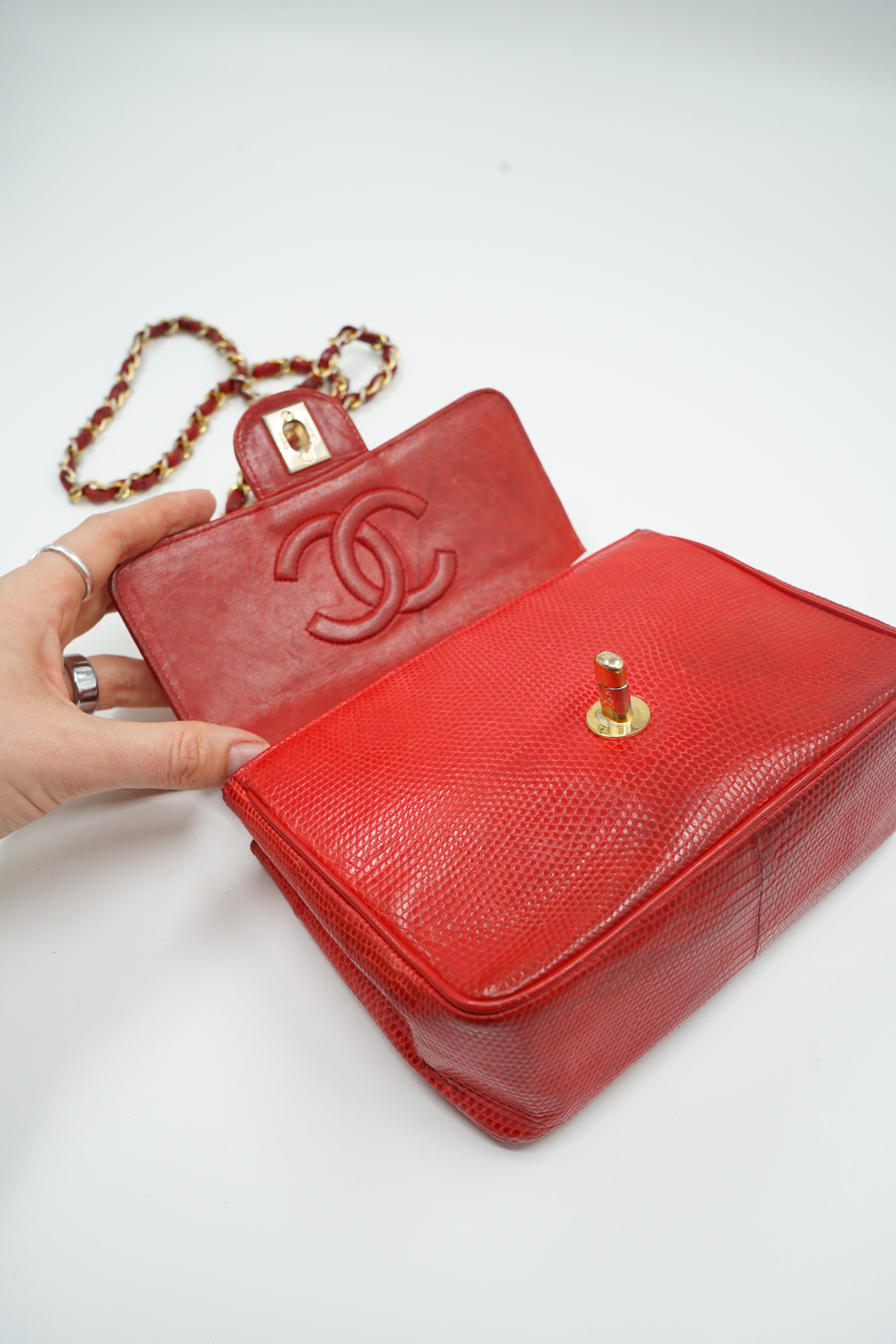 Chanel Mini Square Lizard Exotic Leather Red