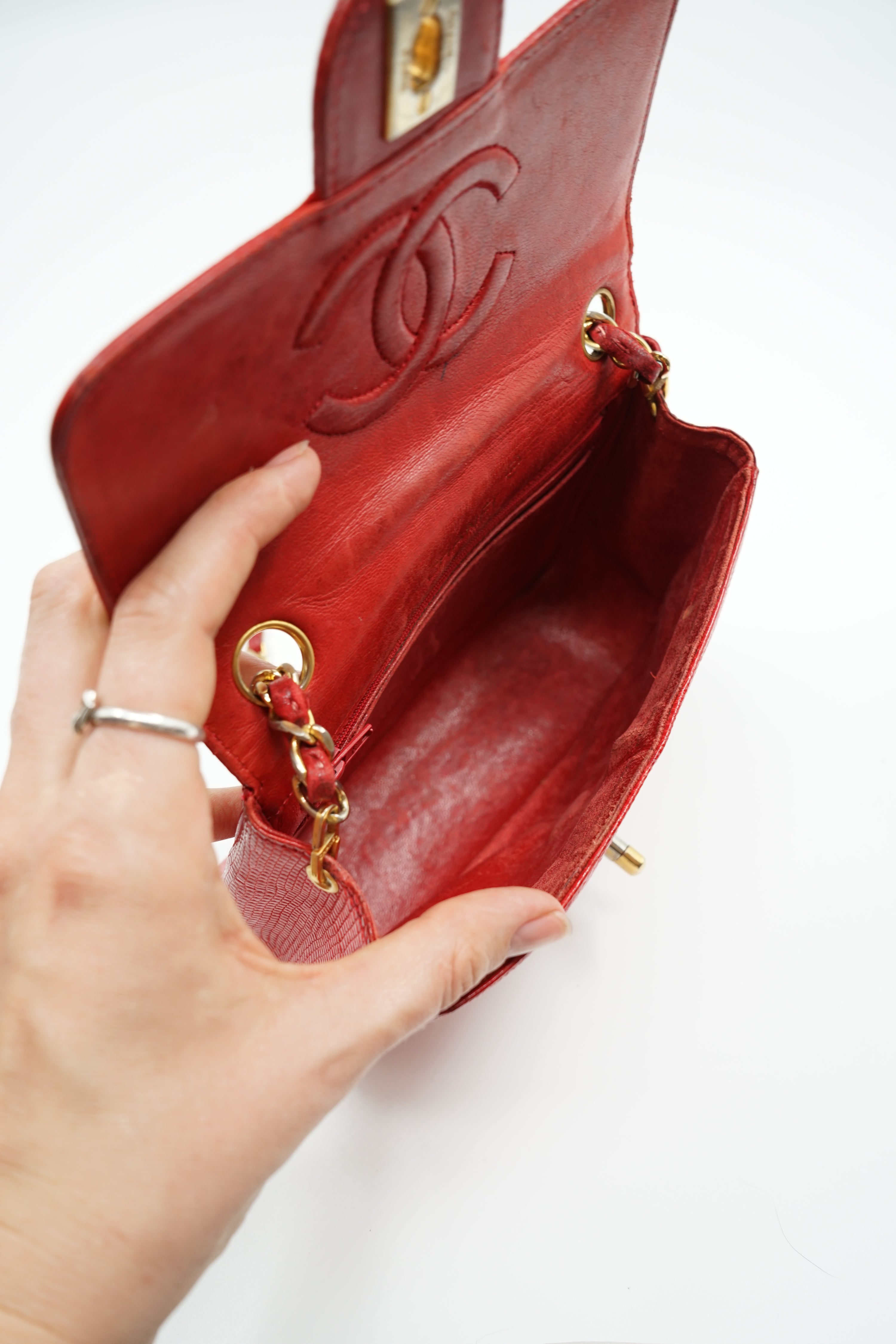Chanel Mini Square Lizard Exotic Leather Red