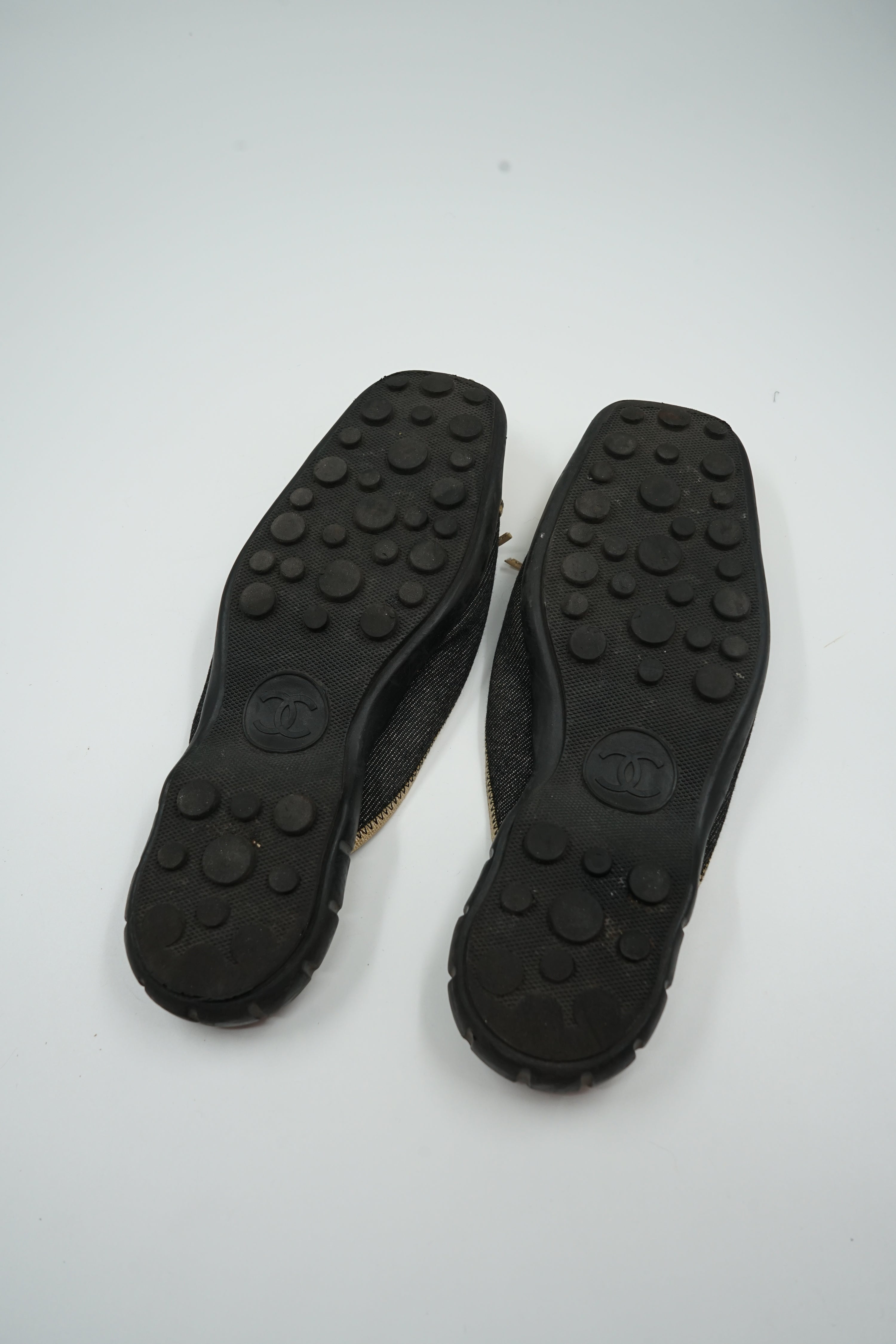 Chanel 2002 Denim Logo Button Ballet Mules