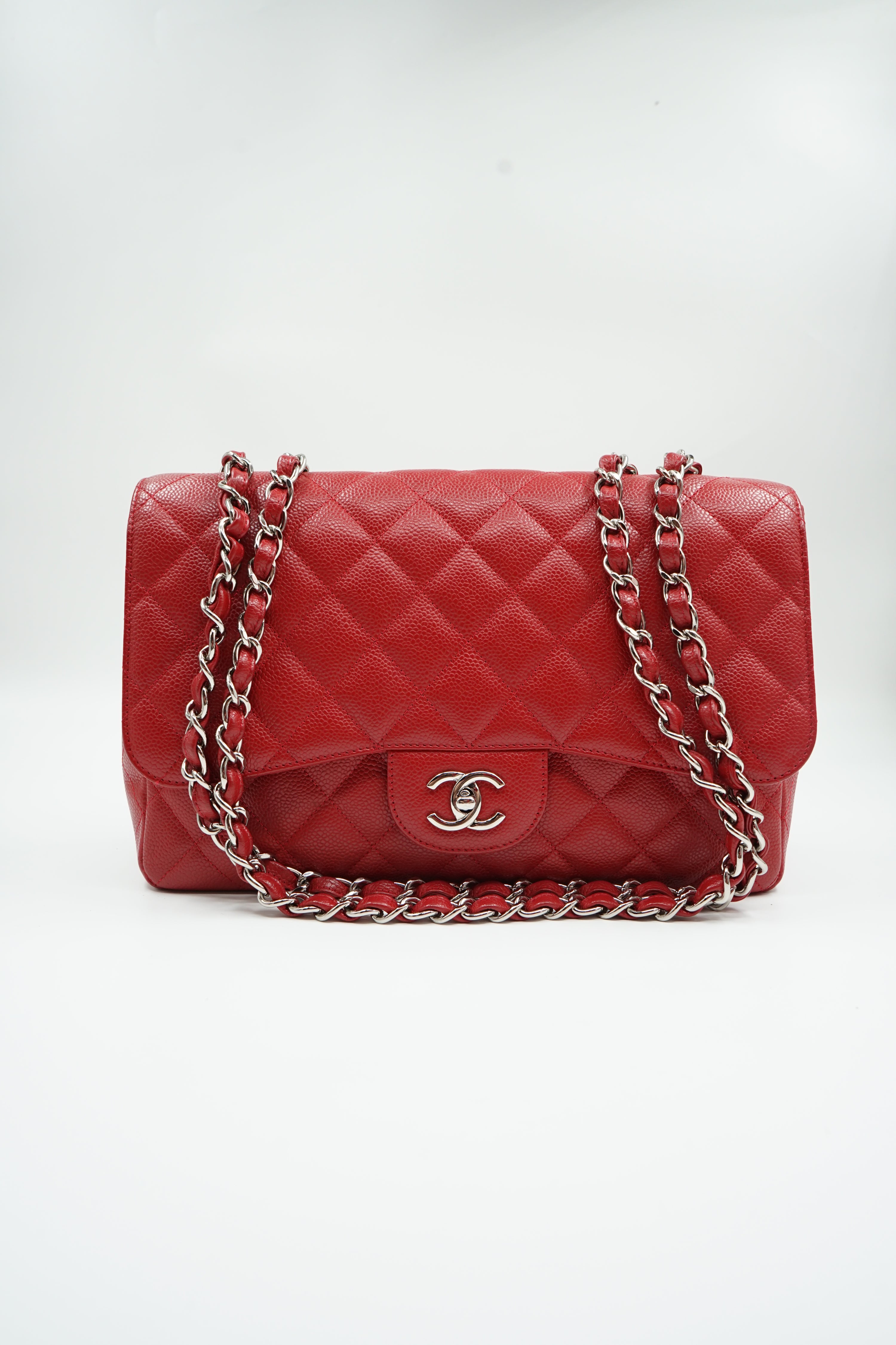 Chanel Jumbo Single Flap Caviar Leather Red