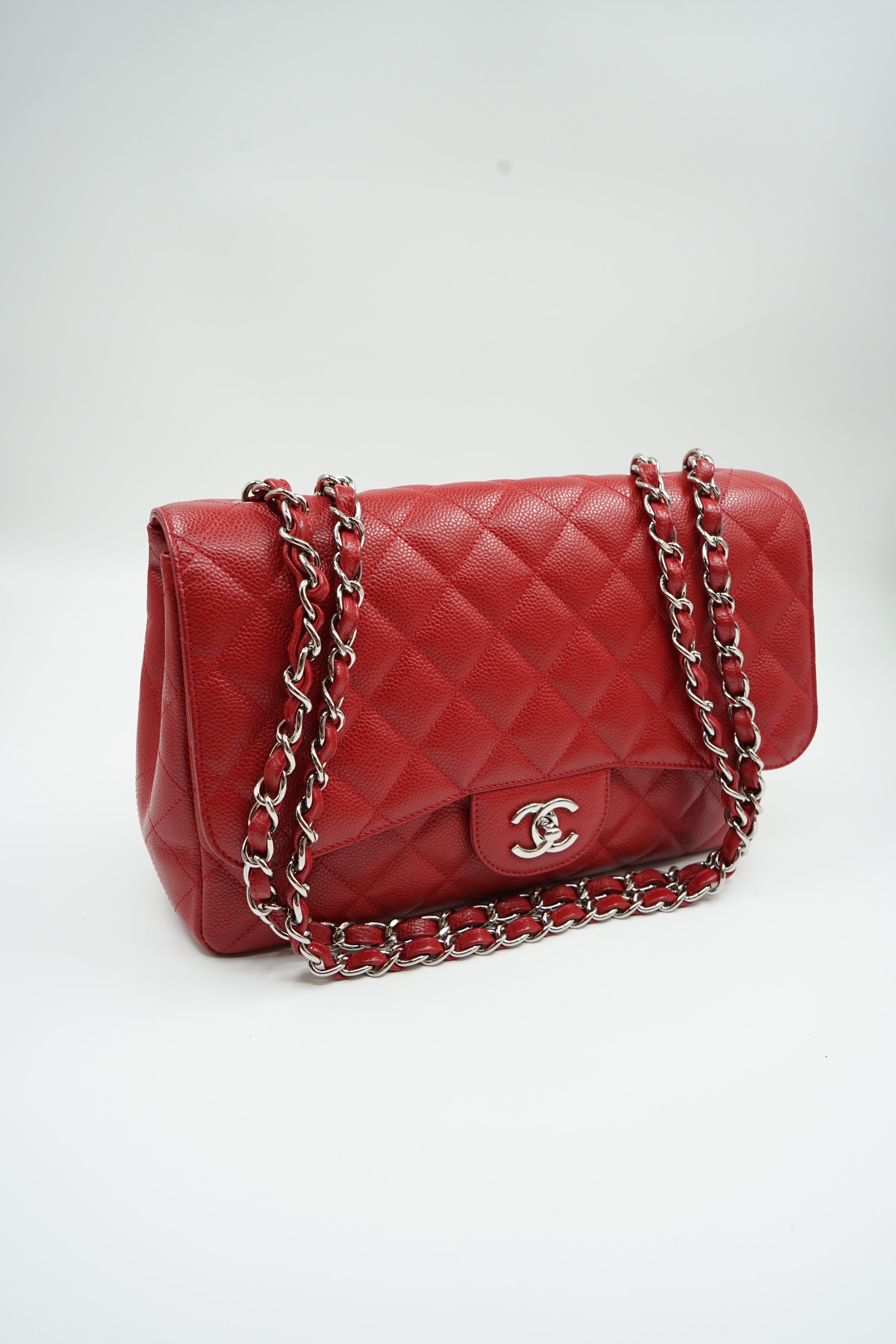 Chanel Jumbo Single Flap Caviar Leather Red