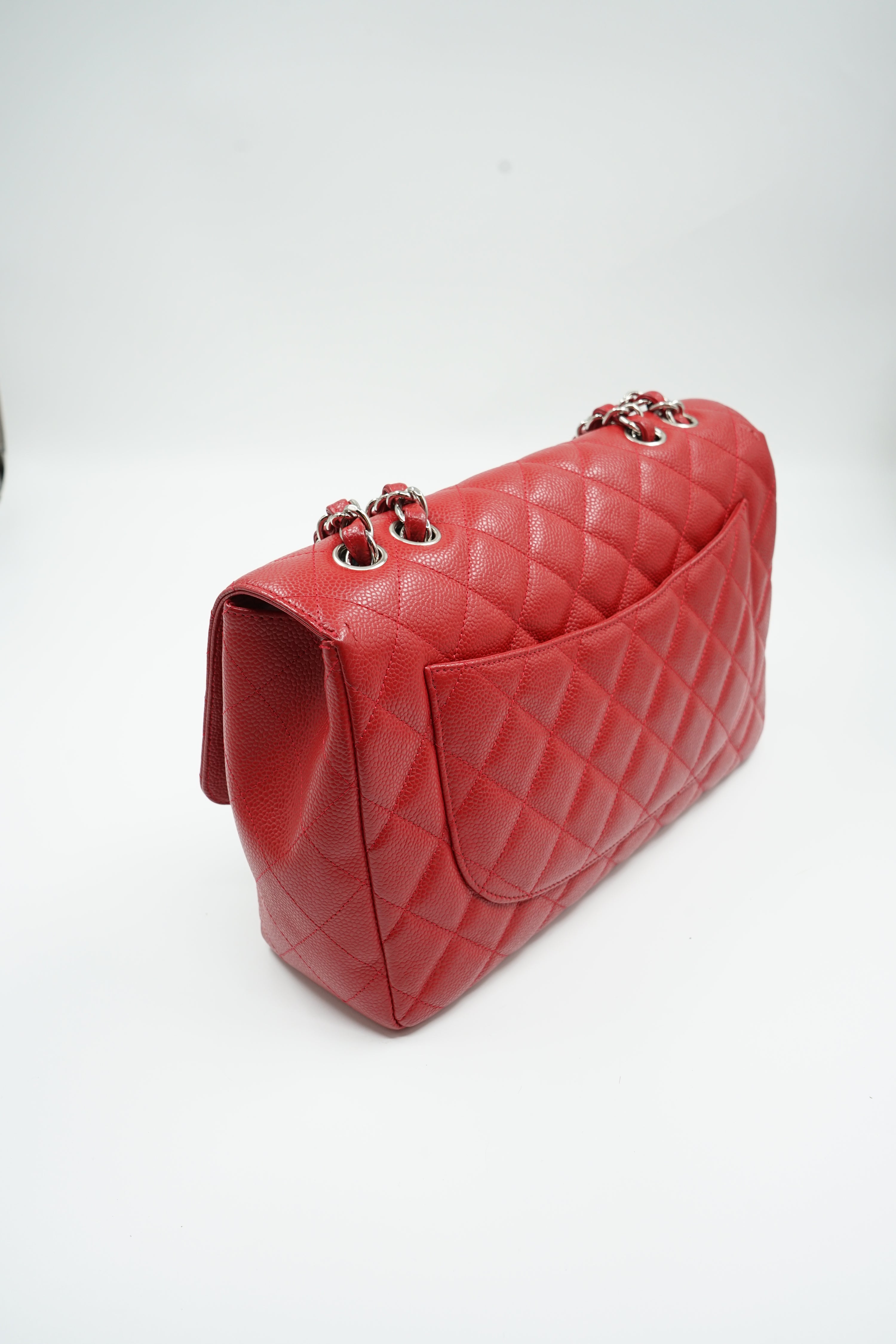 Chanel Jumbo Single Flap Caviar Leather Red