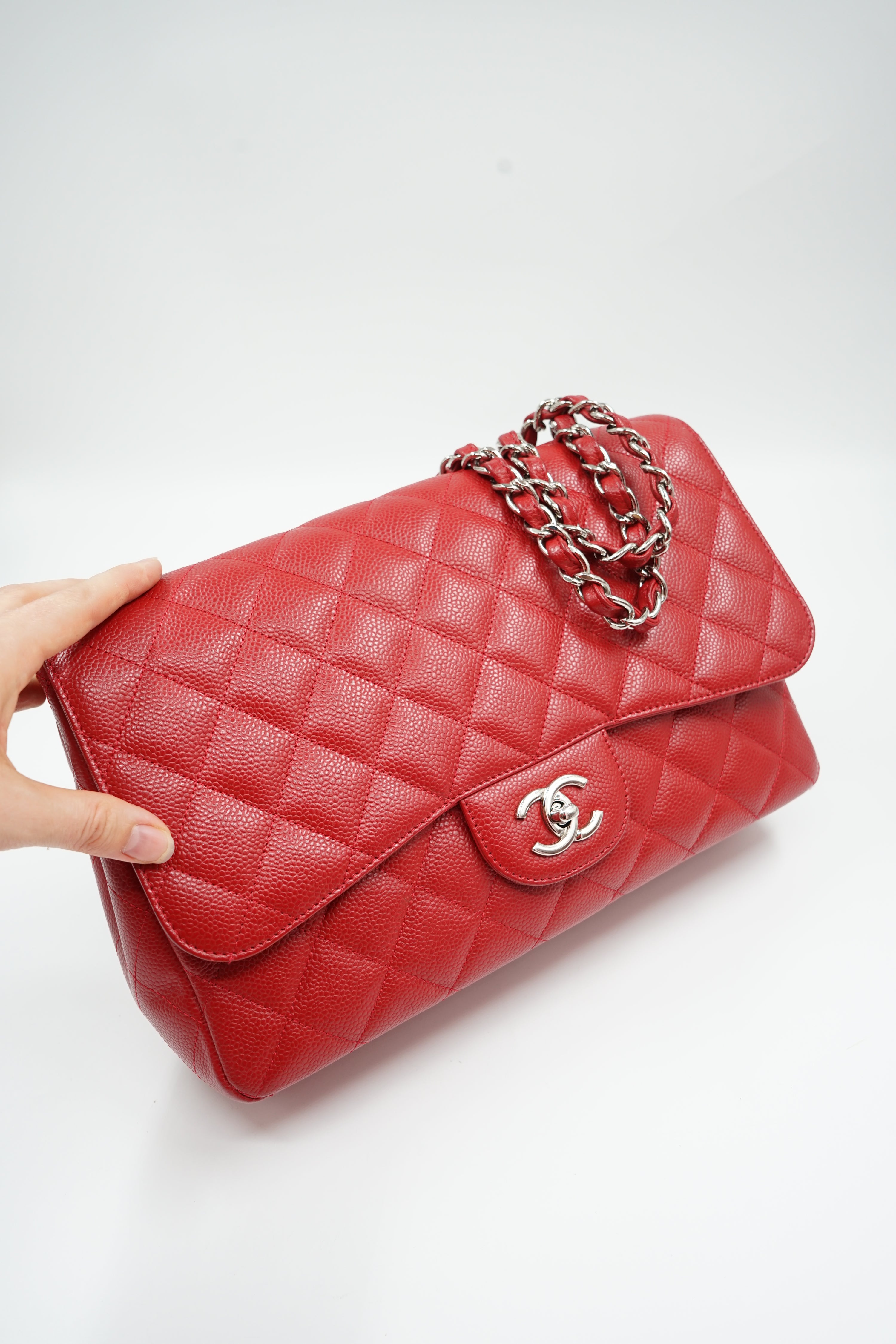Chanel Jumbo Single Flap Caviar Leather Red