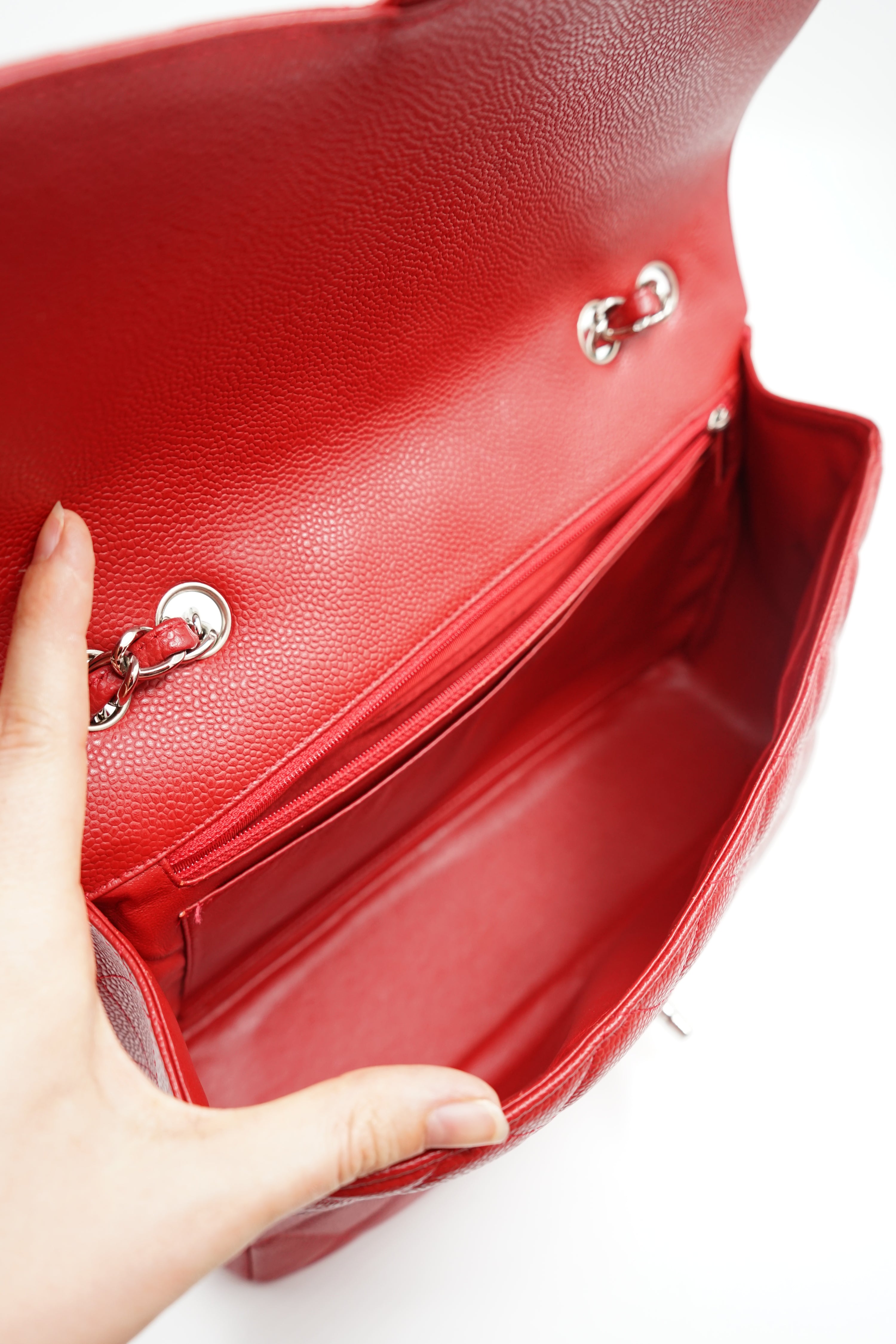 Chanel Jumbo Single Flap Caviar Leather Red