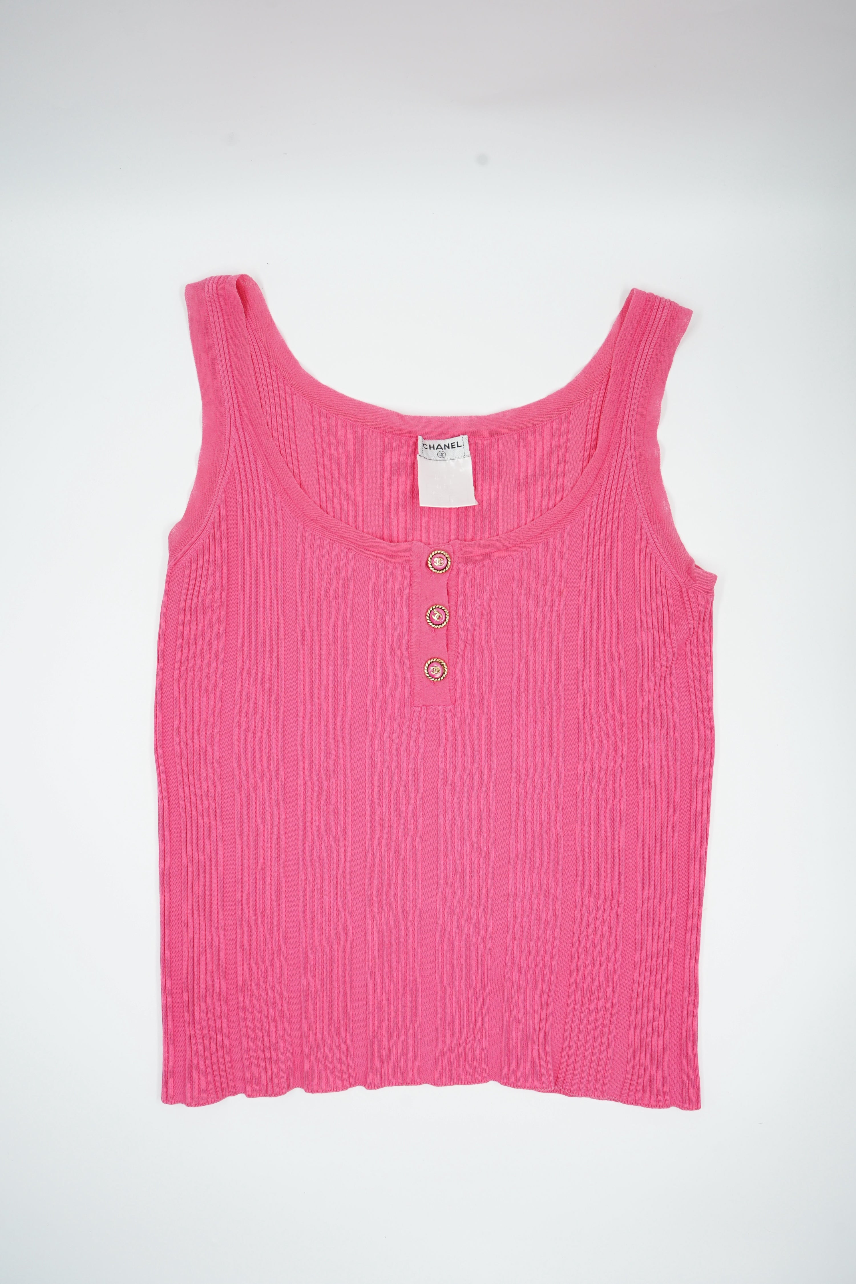 Chanel 2007 Pink Logo Button Top