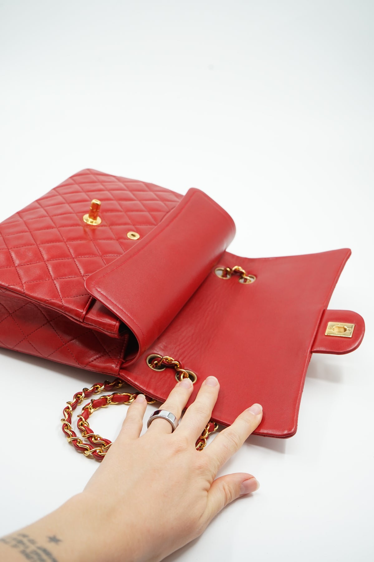 Chanel Medium Tall Double Flap Bag Red