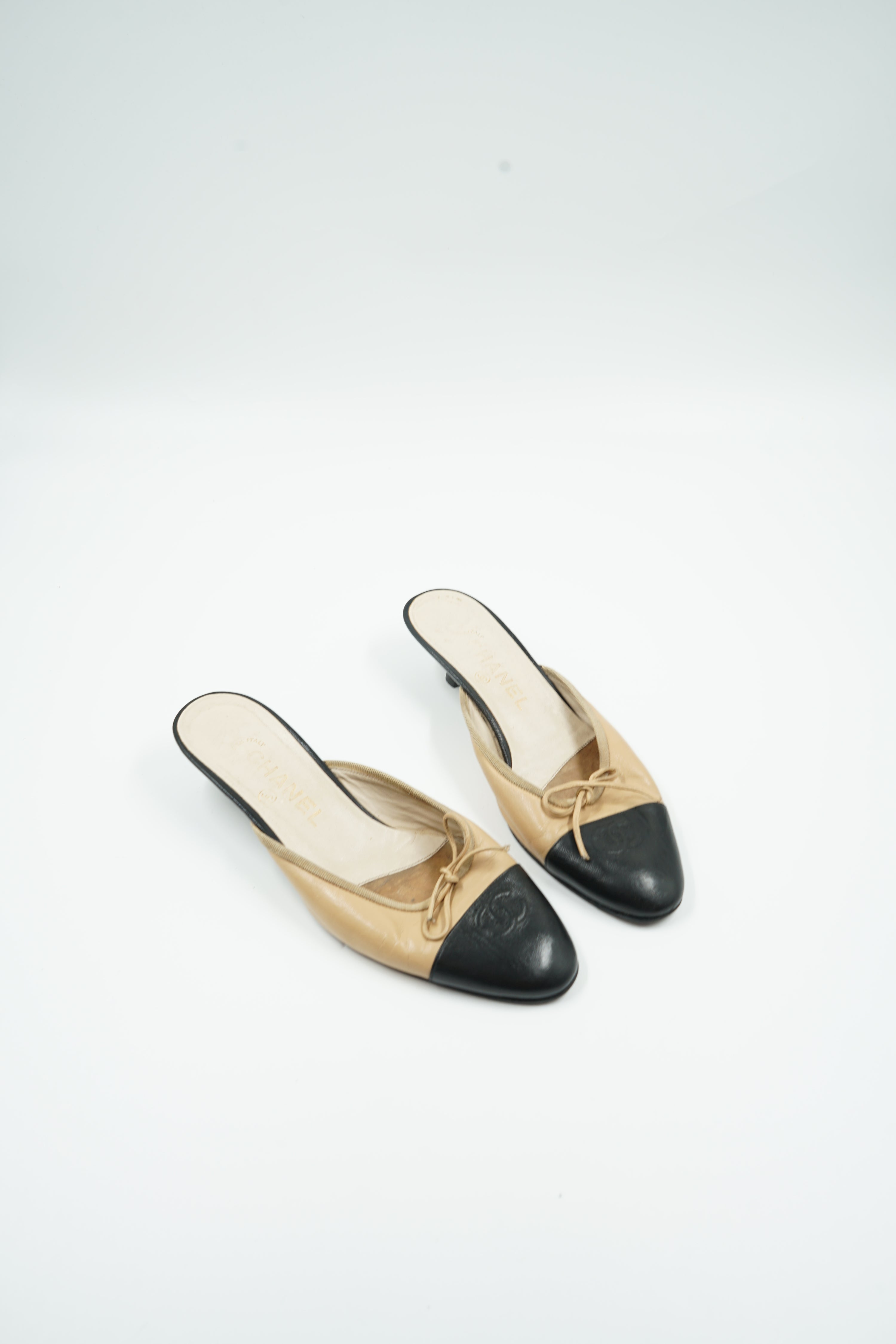 Chanel Two Tone Logo Cap Toe Mules