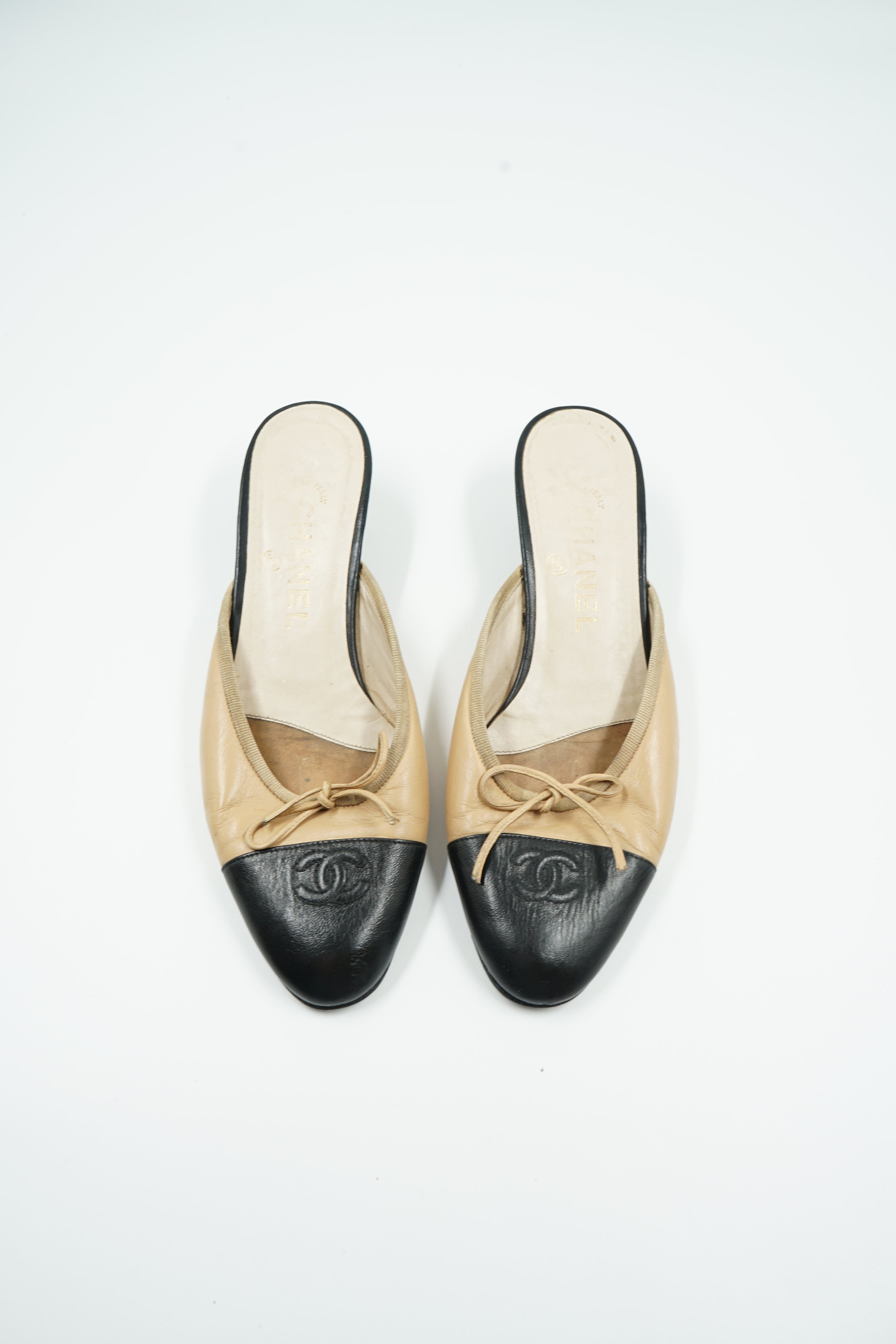 Chanel Two Tone Logo Cap Toe Mules