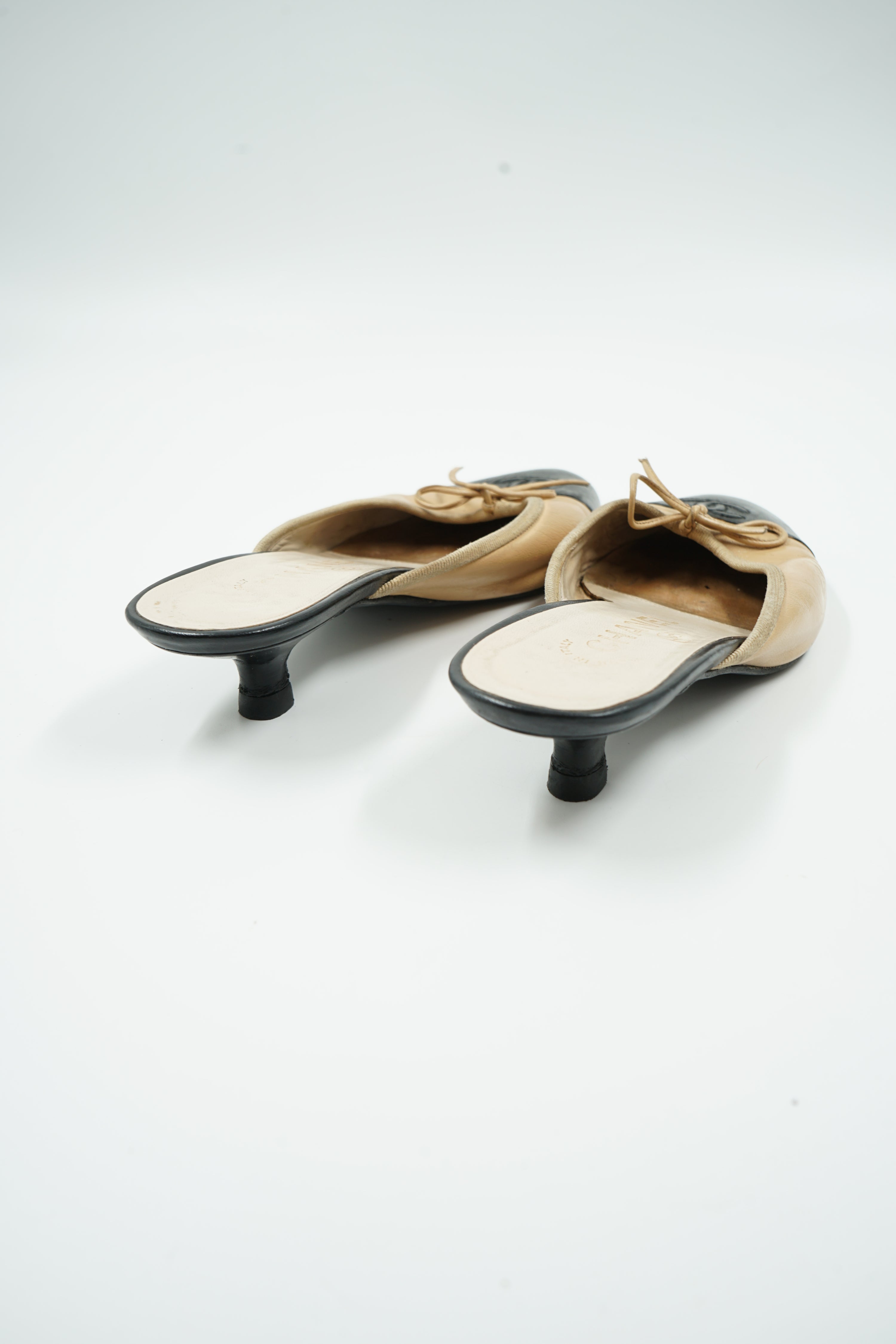 Chanel Two Tone Logo Cap Toe Mules