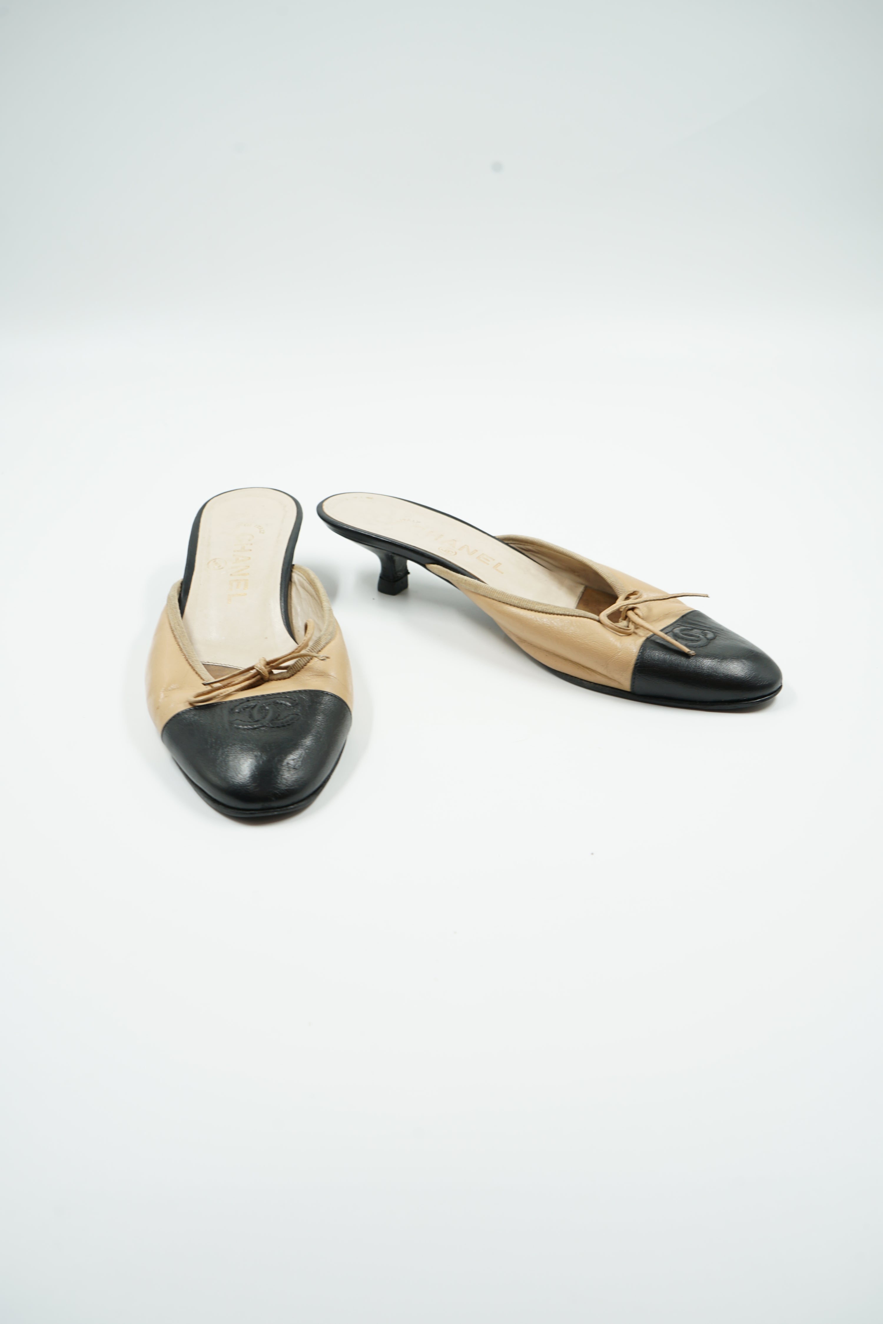 Chanel Two Tone Logo Cap Toe Mules