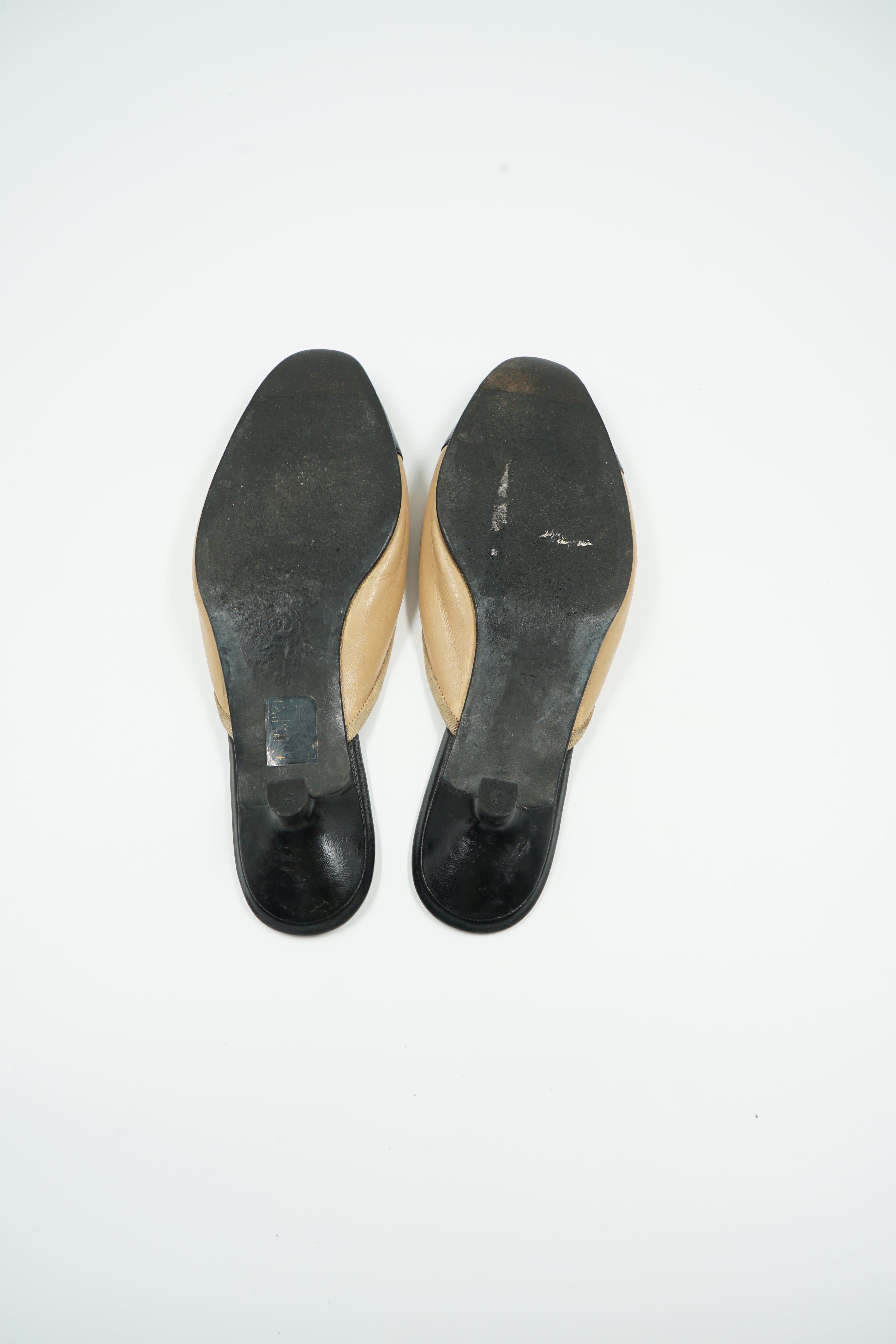 Chanel Two Tone Logo Cap Toe Mules