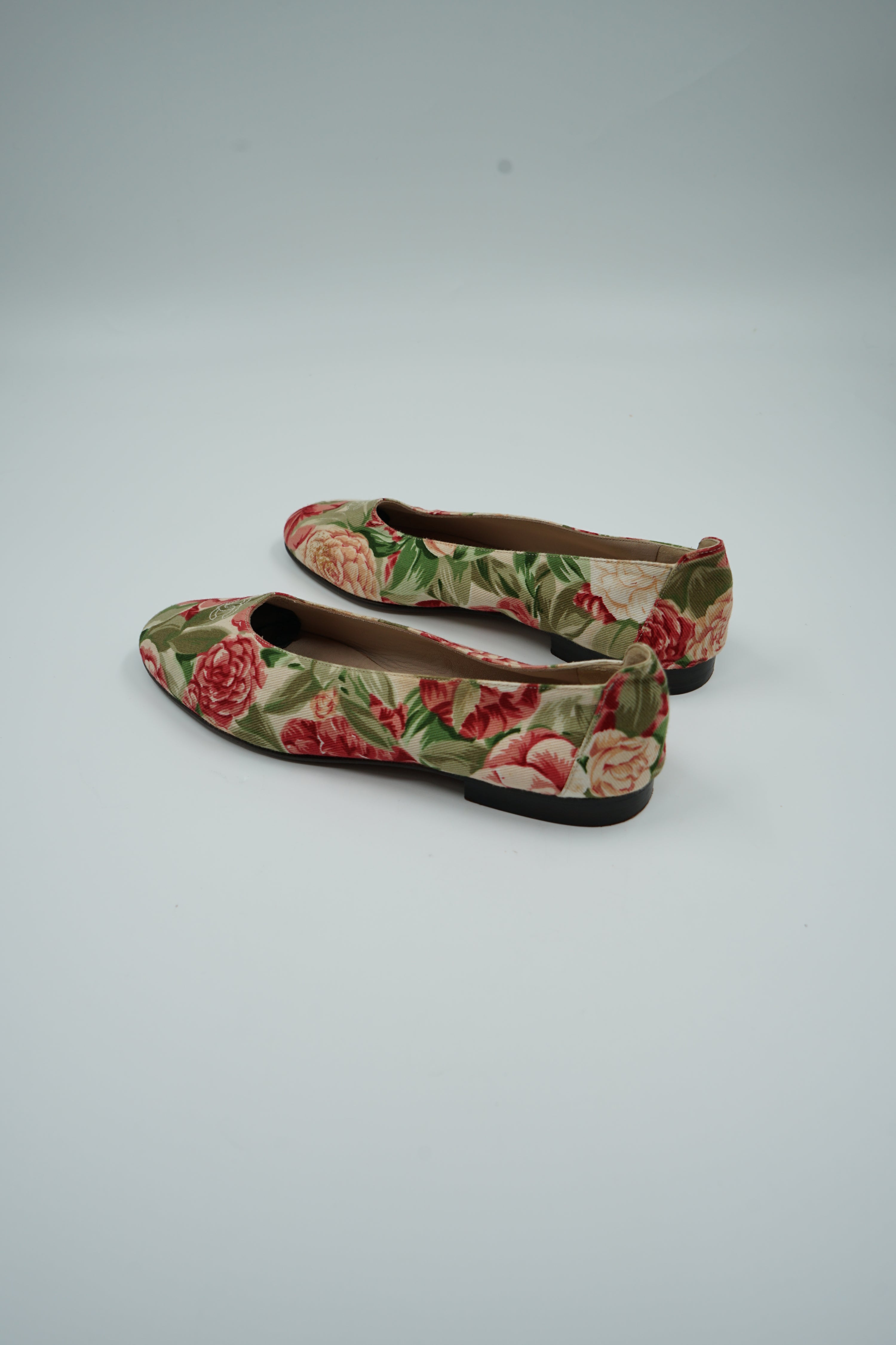 Chanel Floral Print Logo Ballet Flats