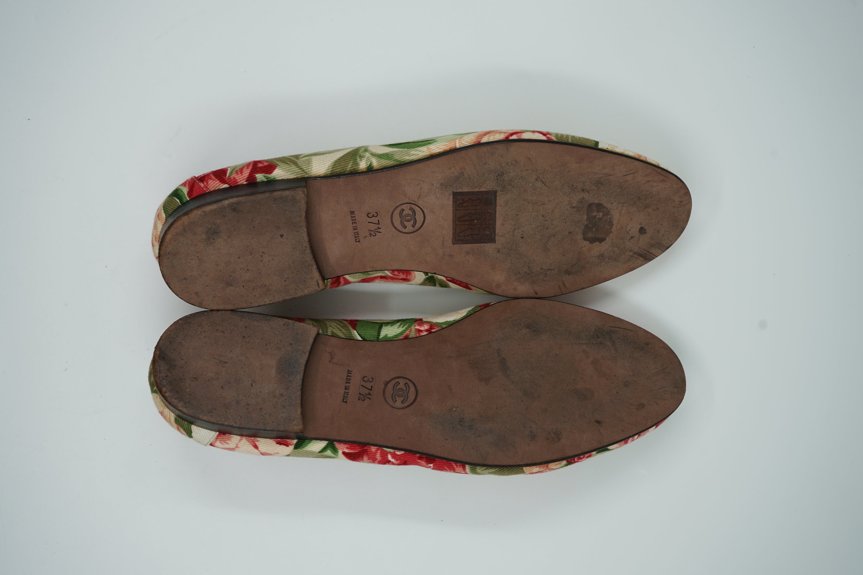 Chanel Floral Print Logo Ballet Flats