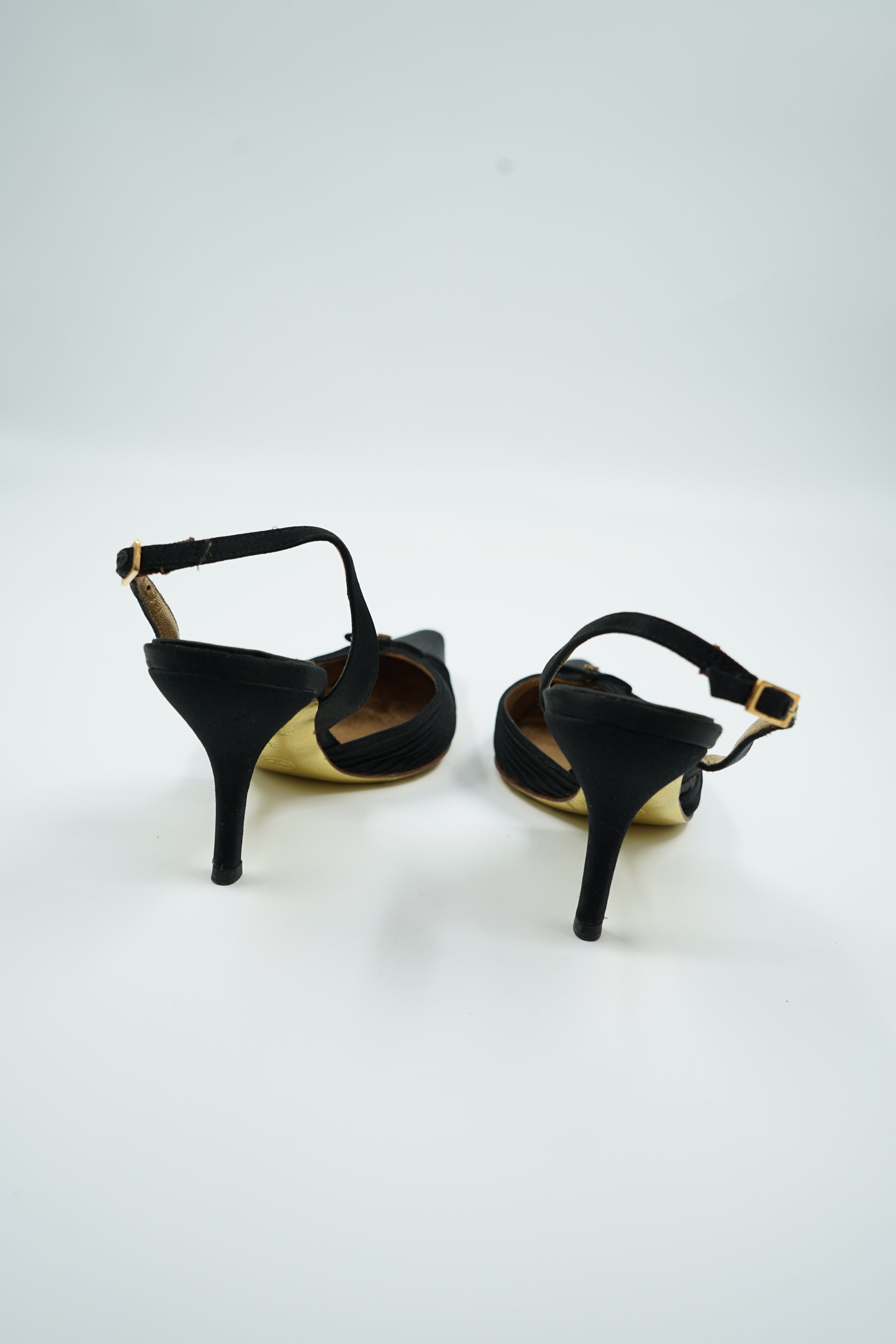Chanel Satin Bow Slip Heels