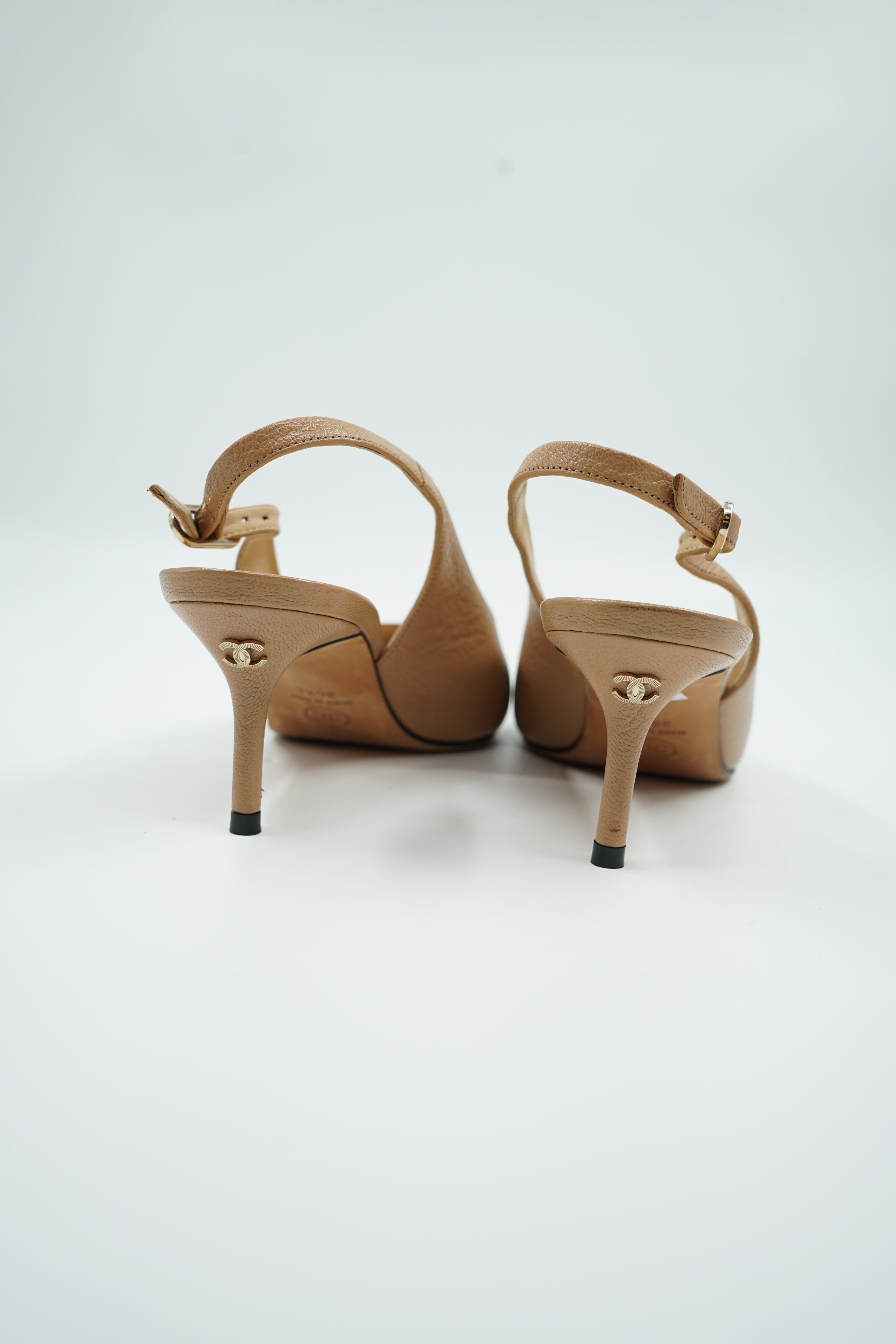 Chanel Two Tone Logo Slingback Heels