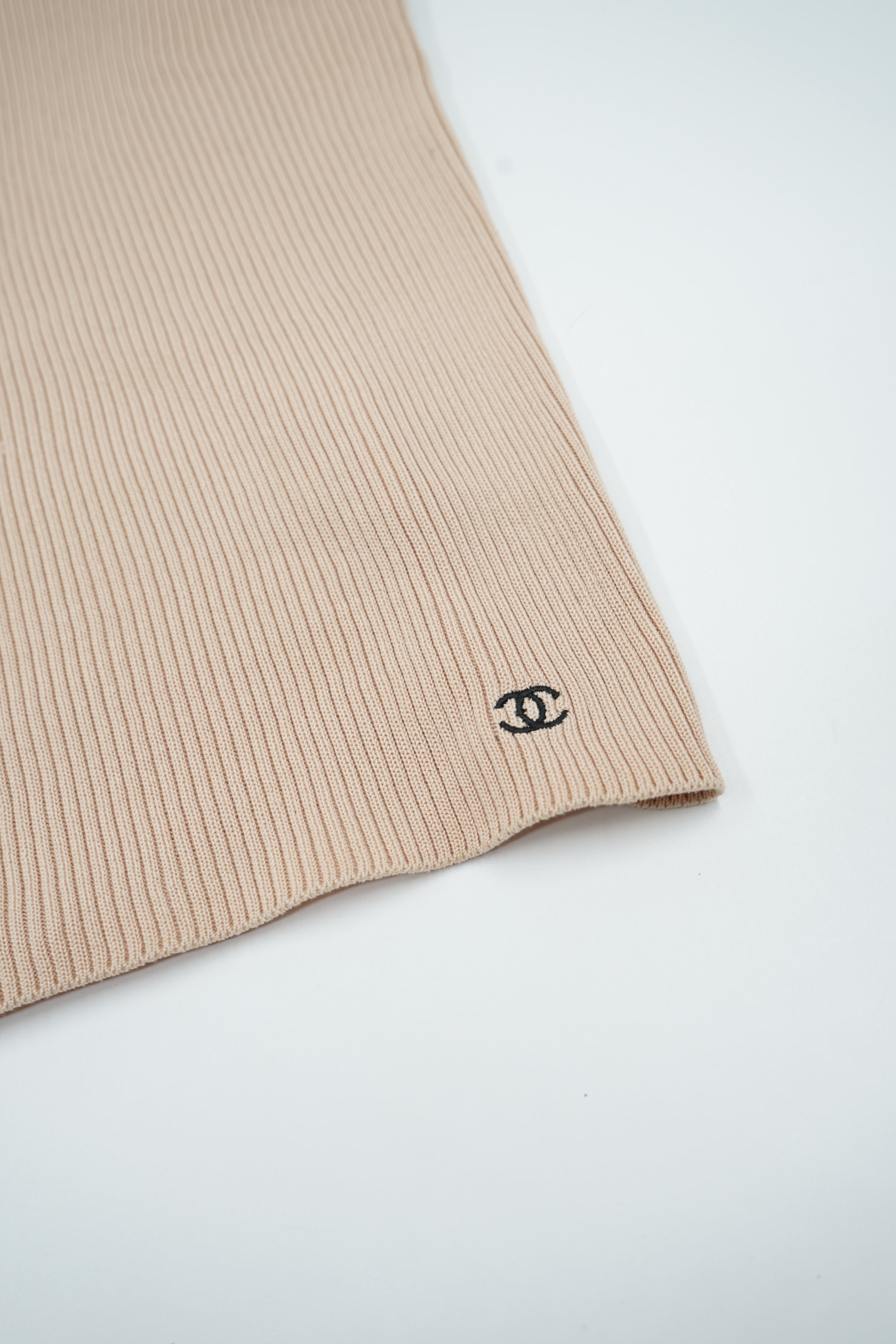 Chanel 2002 Knit Logo Tee Beige